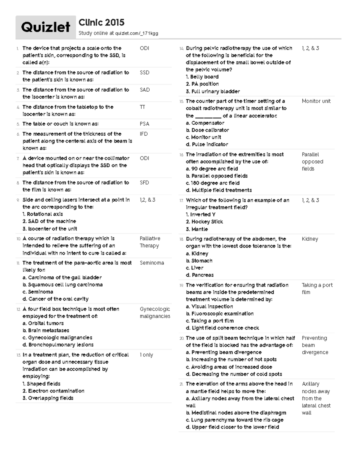 Quizletthera All about radiation therapy The device that projects