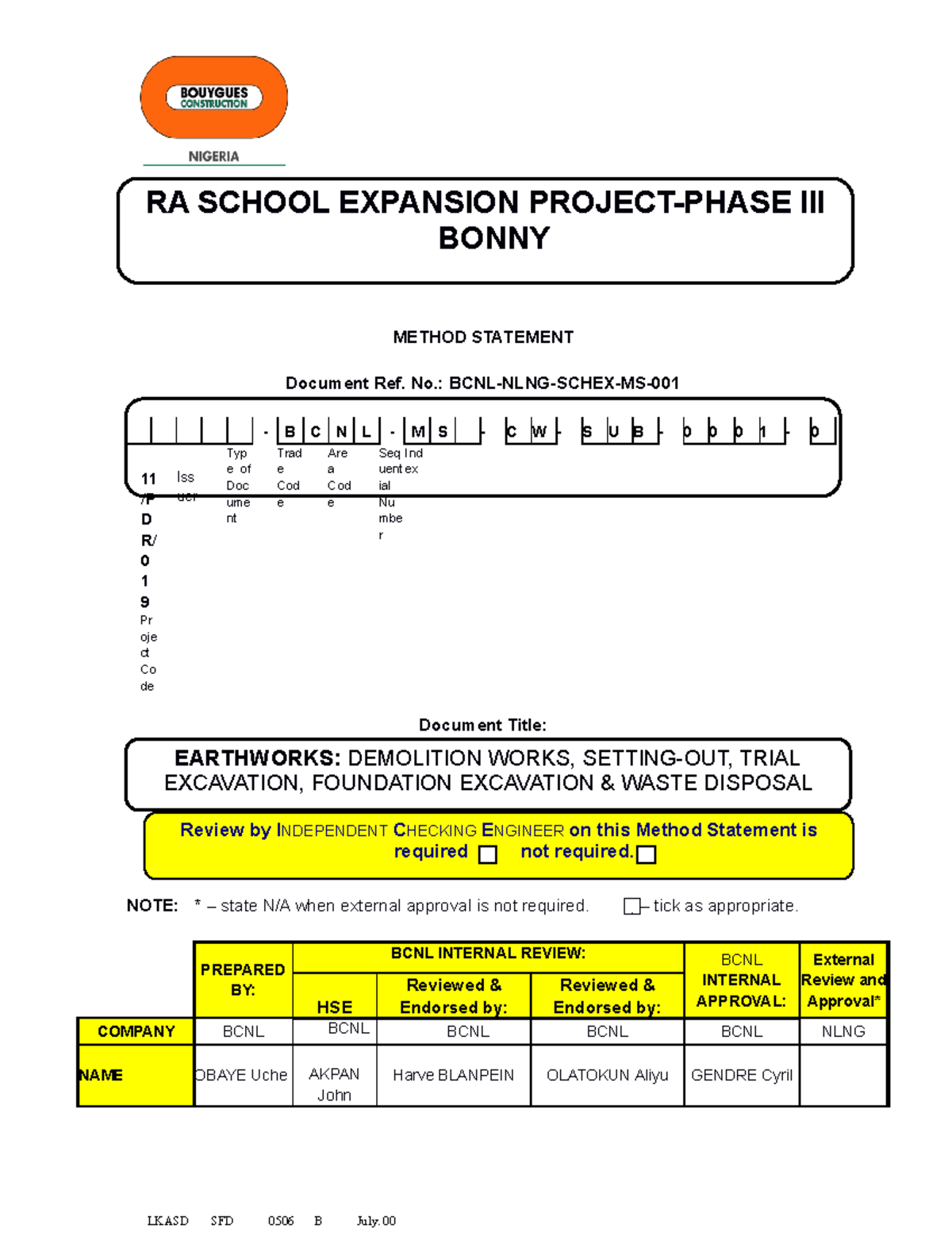 Method Statement for Earthworks - METHOD STATEMENT Document Ref. No ...