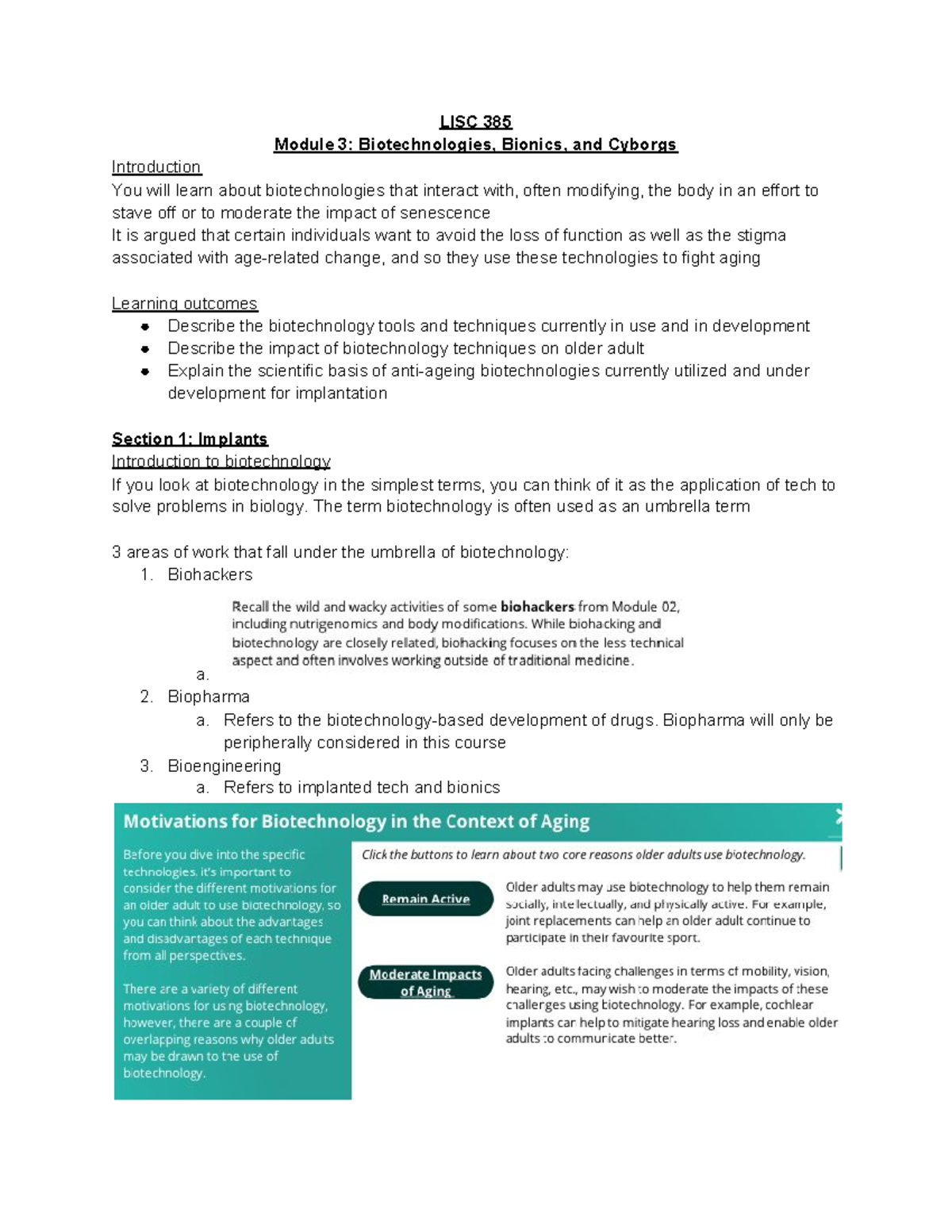 LISC 385 MOD 3 - Lecture notes 3 - LISC 385 Module 3: Biotechnologies ...