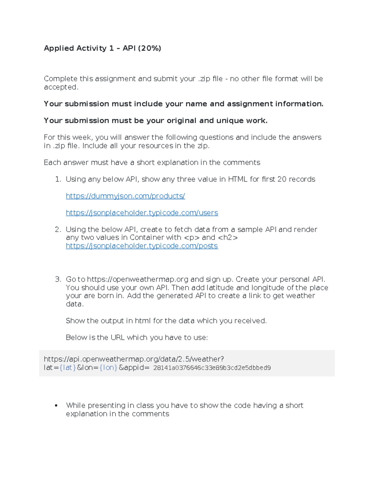 Applied Activity 1-API - Applied Activity 1 – API (20%) Complete this ... image.
