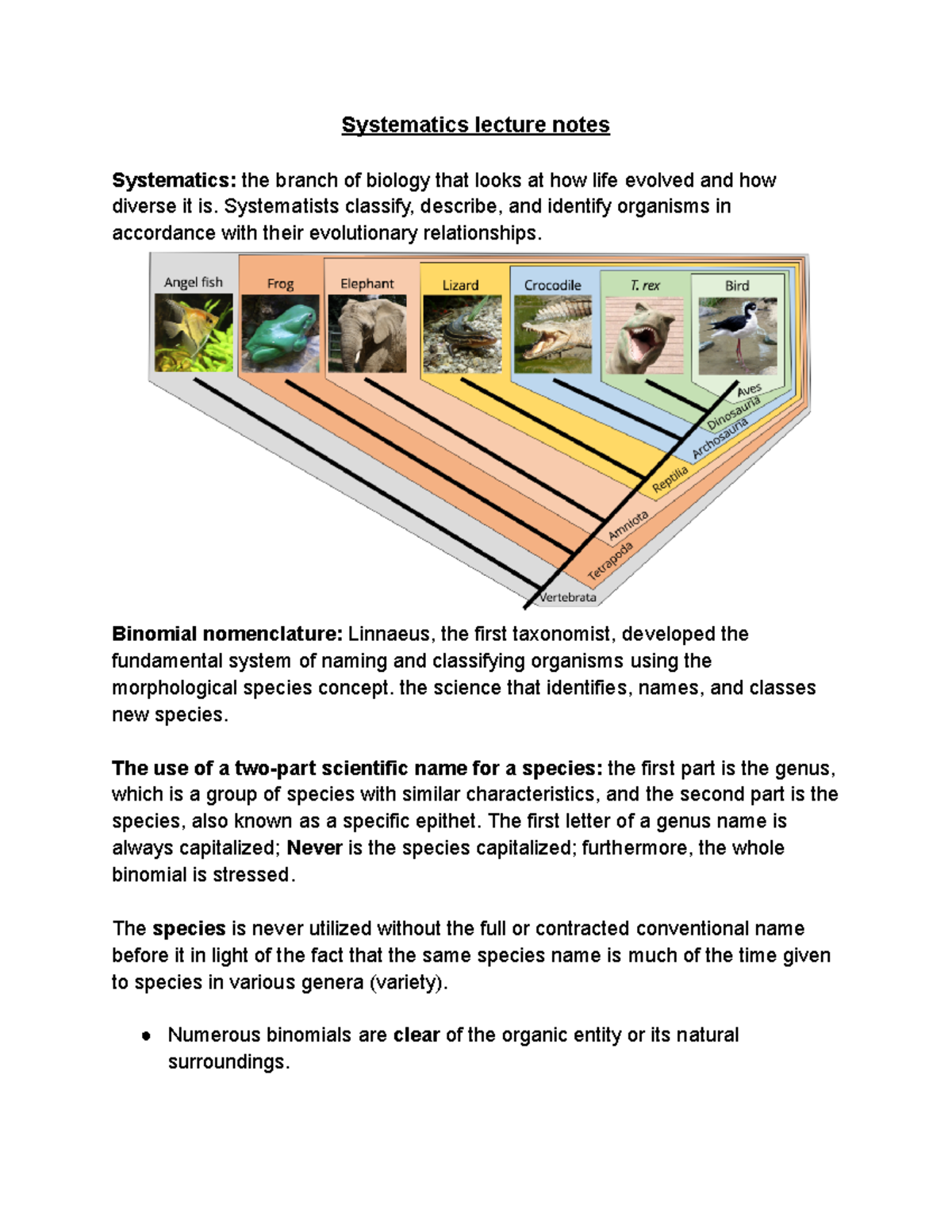 Systematics lecture notes - Systematics lecture notes Systematics: the ...