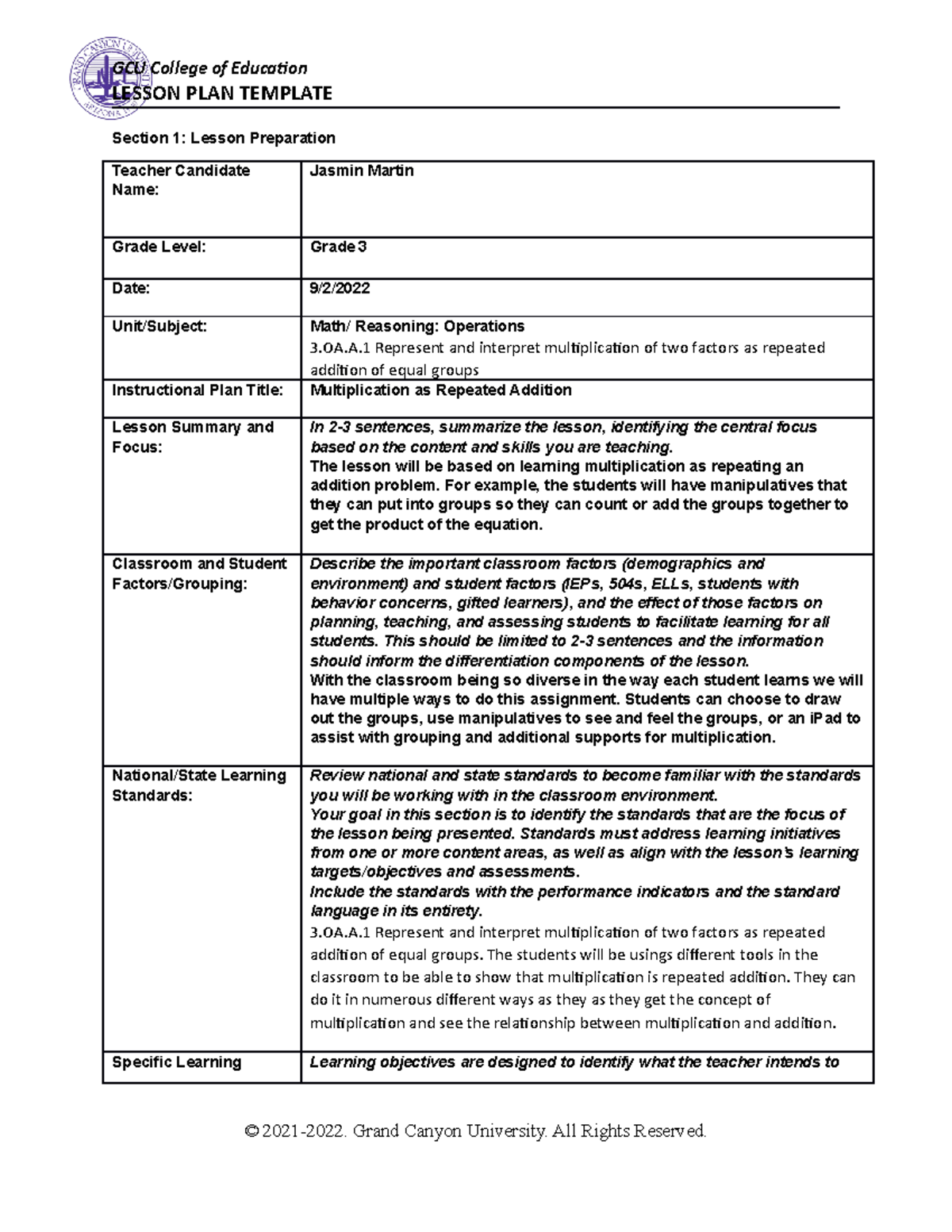 Lesson Planning Effective Strategies - LESSON PLAN TEMPLATE Section 1 ...