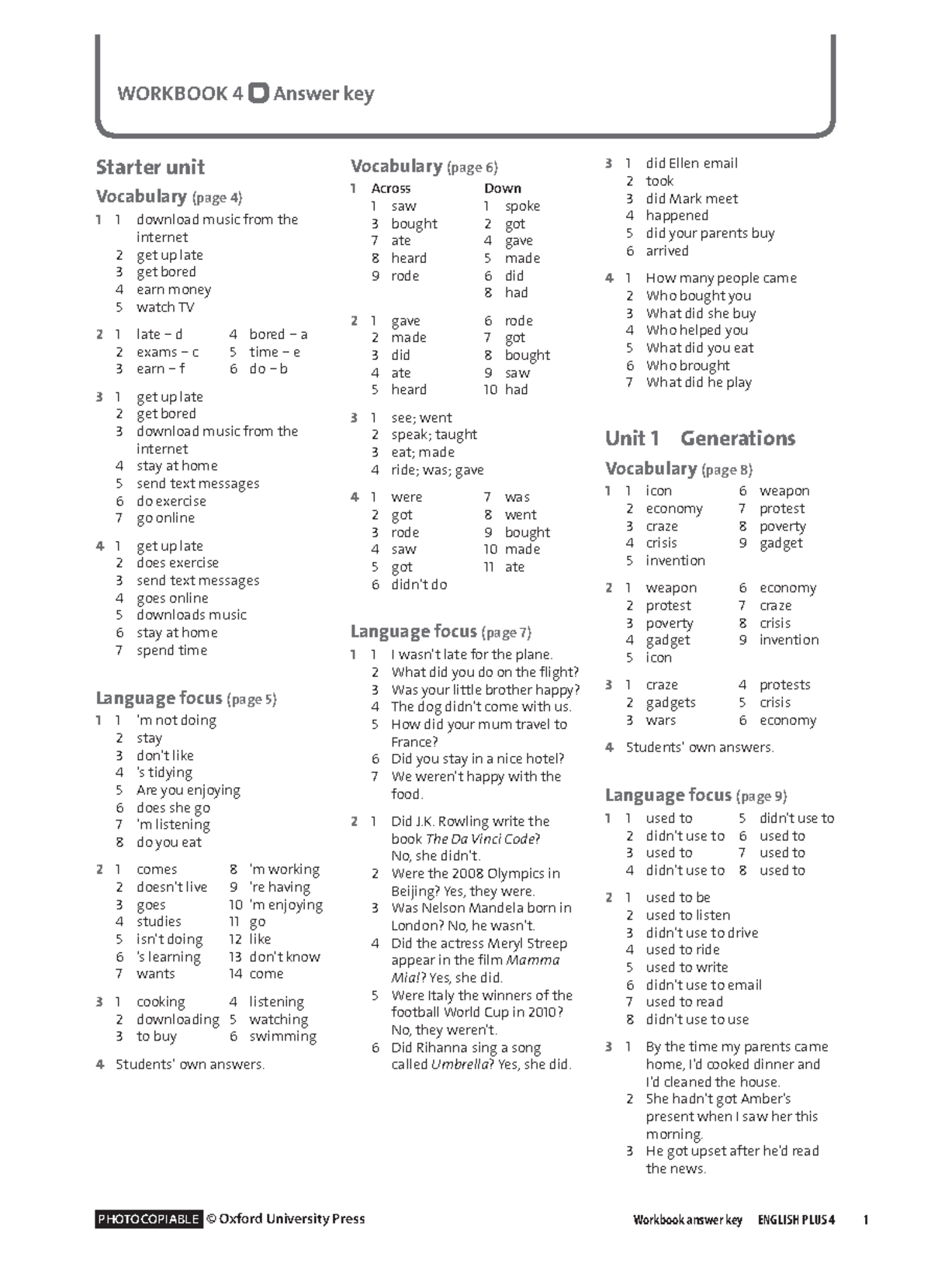 Unit 1. English Plus 2 Workbook ответы Unit 4. Focus 3 Workbook Keys. English Plus 4 answer Keys. Focus 4 Workbook Keys.