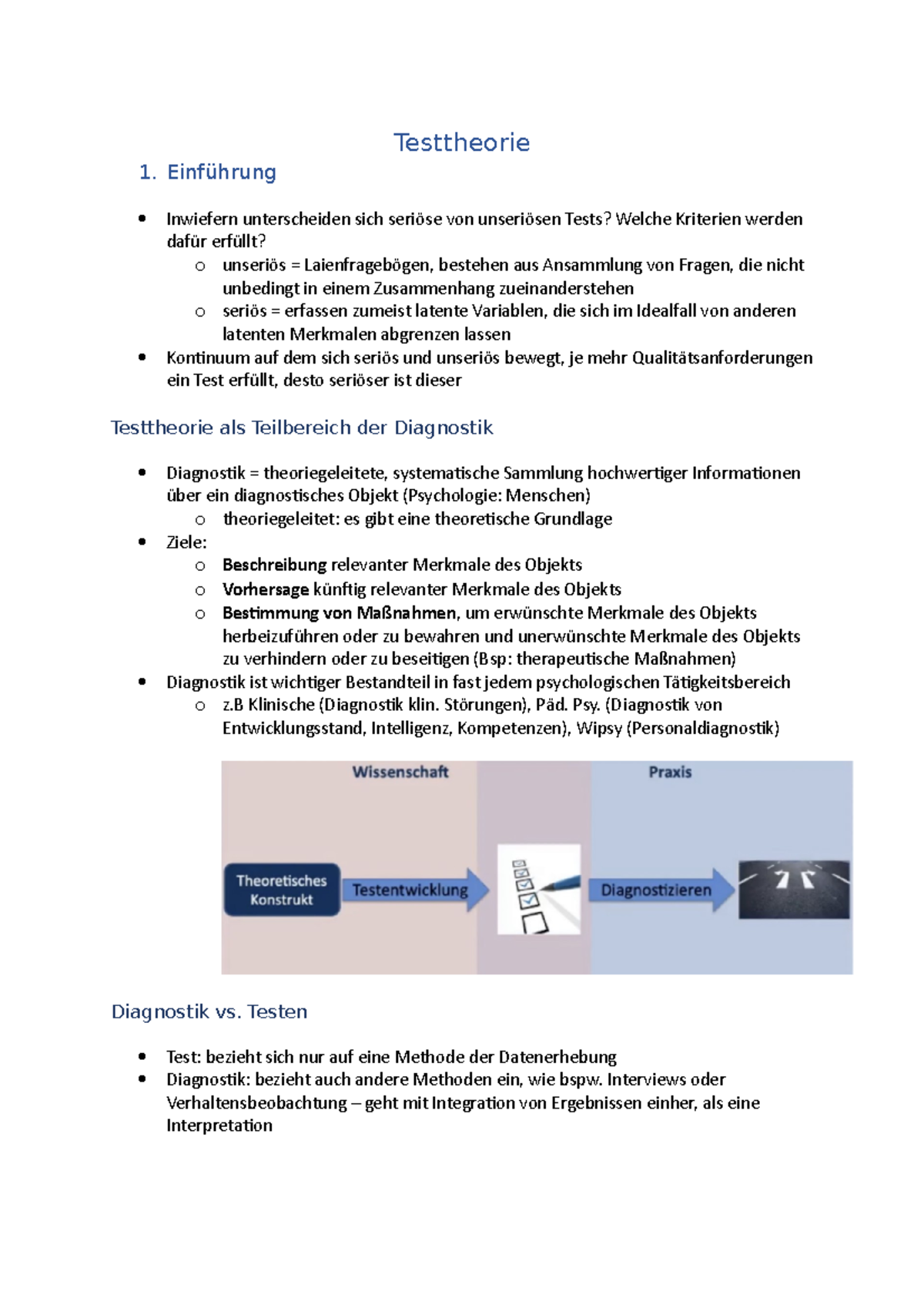 Testtheorie - Mitschrift Zur Vorlesung - Testtheorie 1. Einführung ...