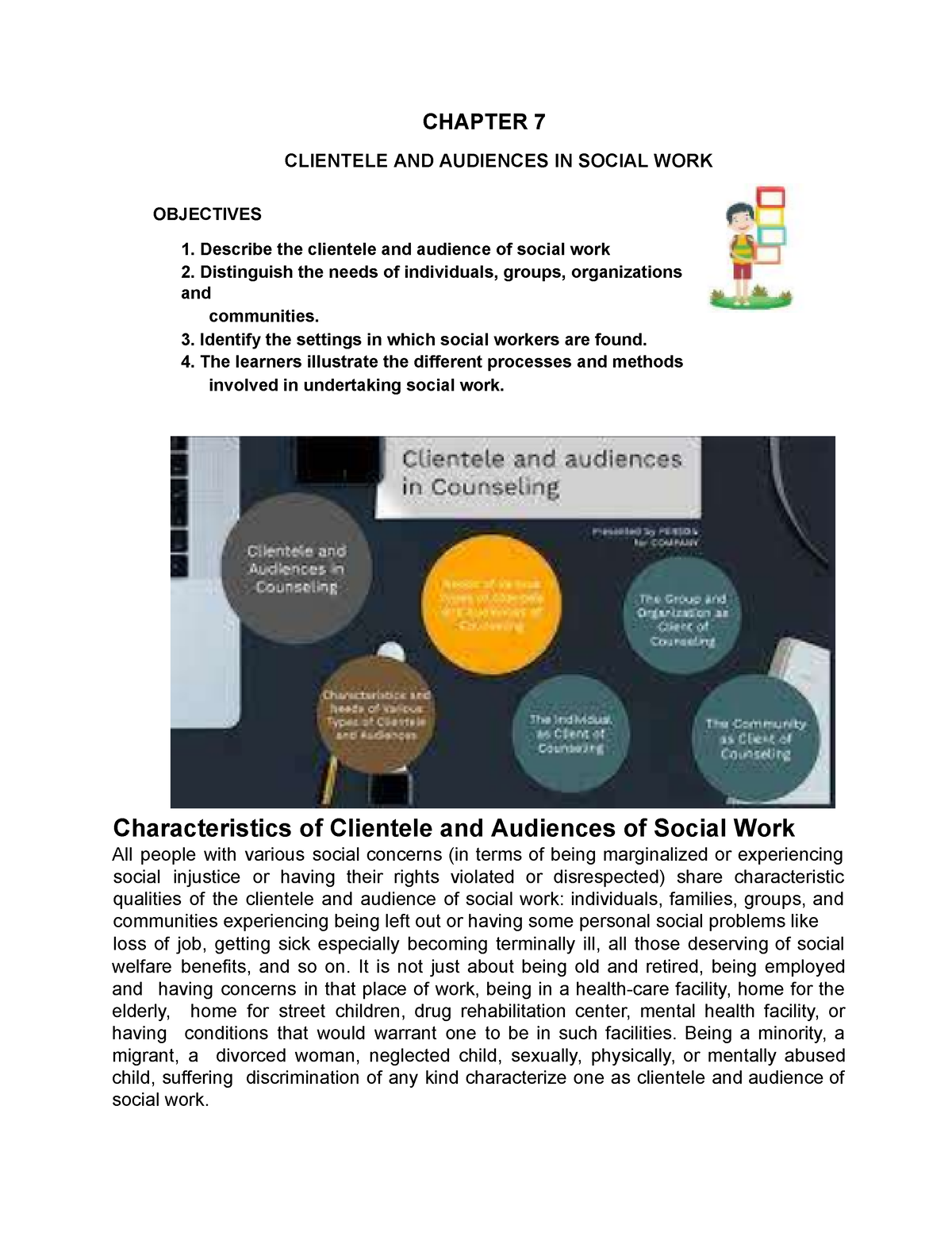 Chapter 7 Clientele AND Audiences IN Social WORK - CHAPTER 7 CLIENTELE ...