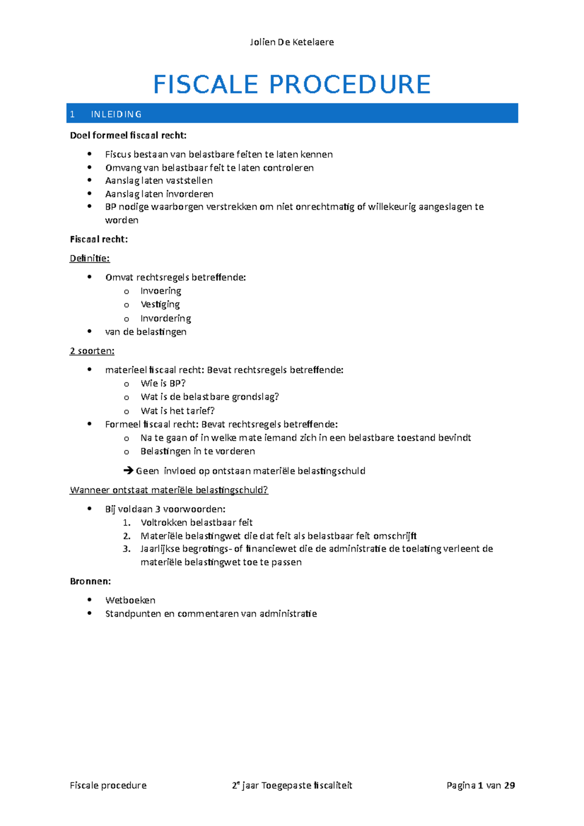Fiscale Procedure - Samenvatting - Fiscaliteit - HoGent - Studocu