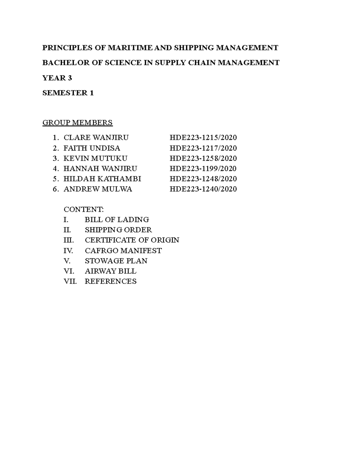 Shipping Cargo Documentation PRINCIPLES OF MARITIME AND SHIPPING