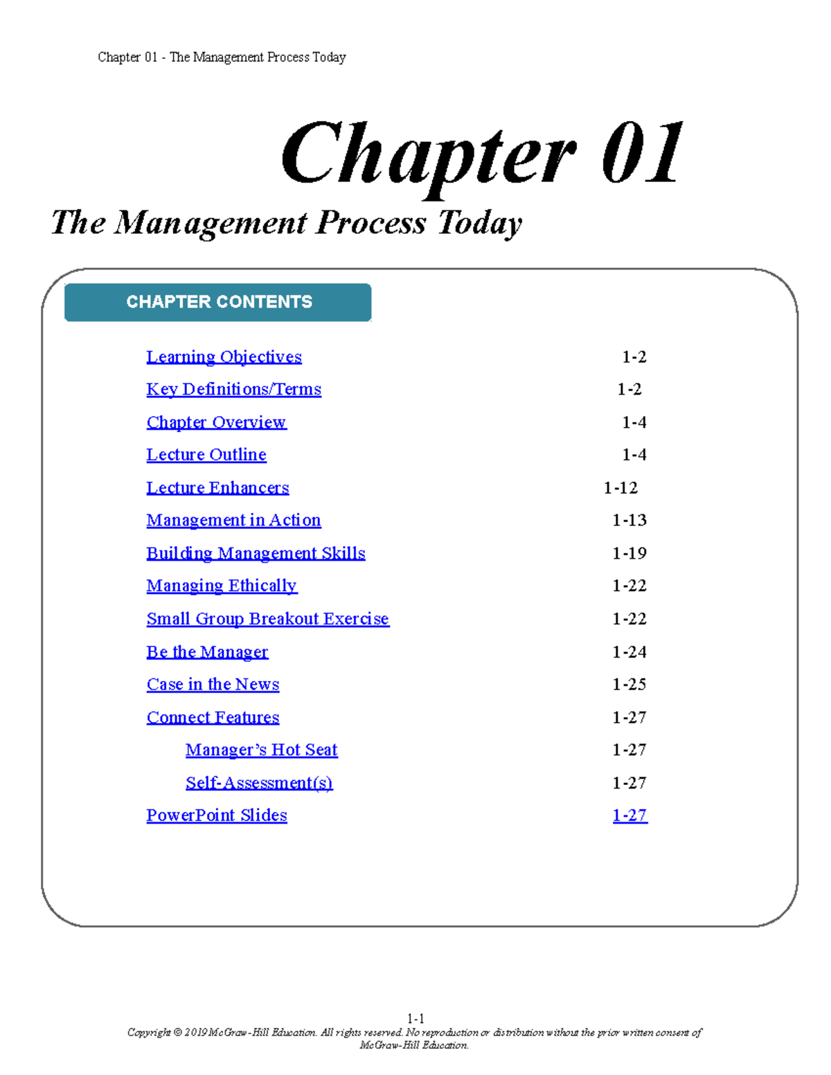 Chapter 1 Notes - The Management Process Today Copyright © 2019 McGraw ...