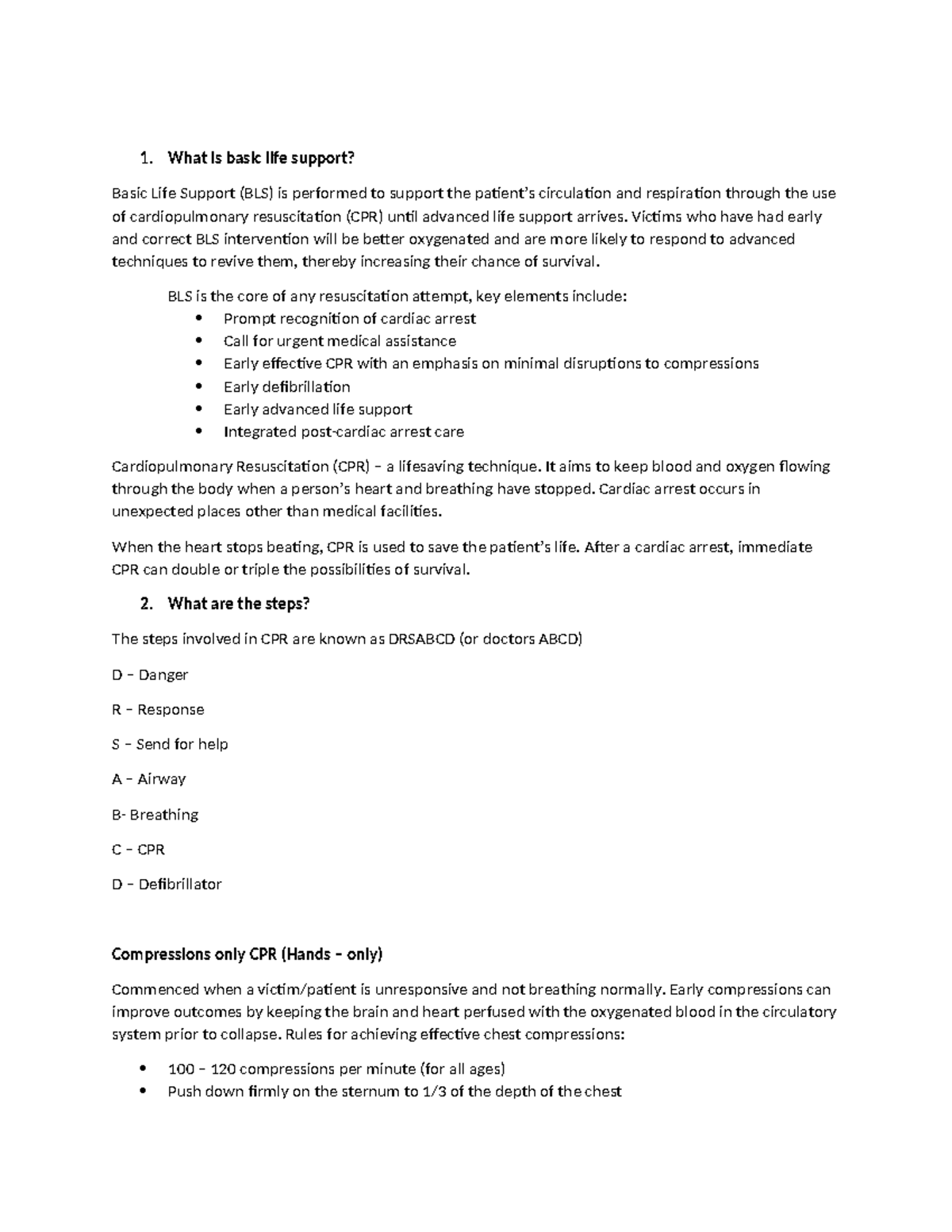Activity No 1 - notes - What is basic life support? Basic Life Support ...