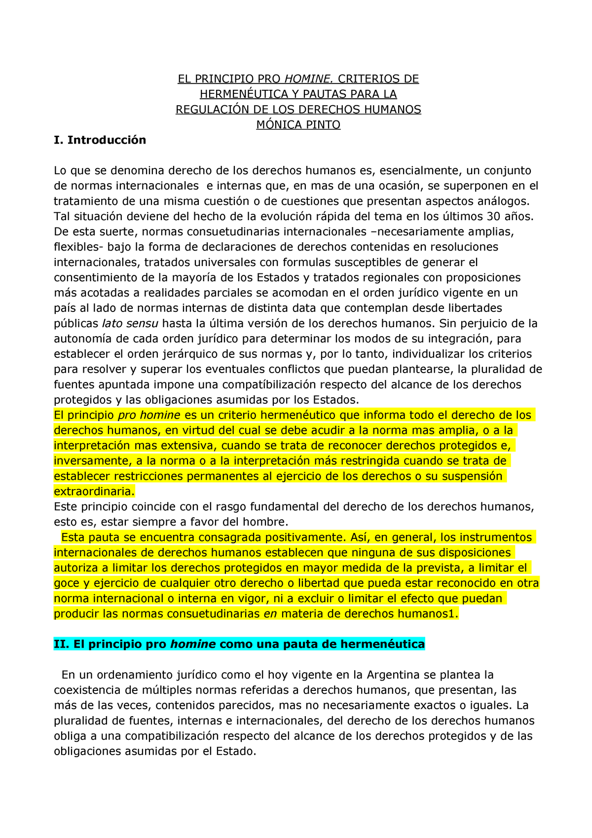 El Principio Pro Homine Criterios De Hermenéutica Y Pautas Para La