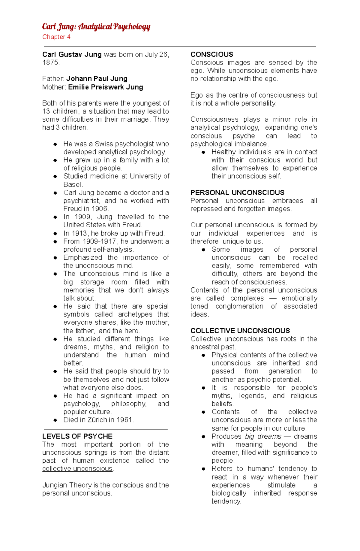 Carl Jung Analytical Psychology Chapter 4 Carl Gustav Jung was born