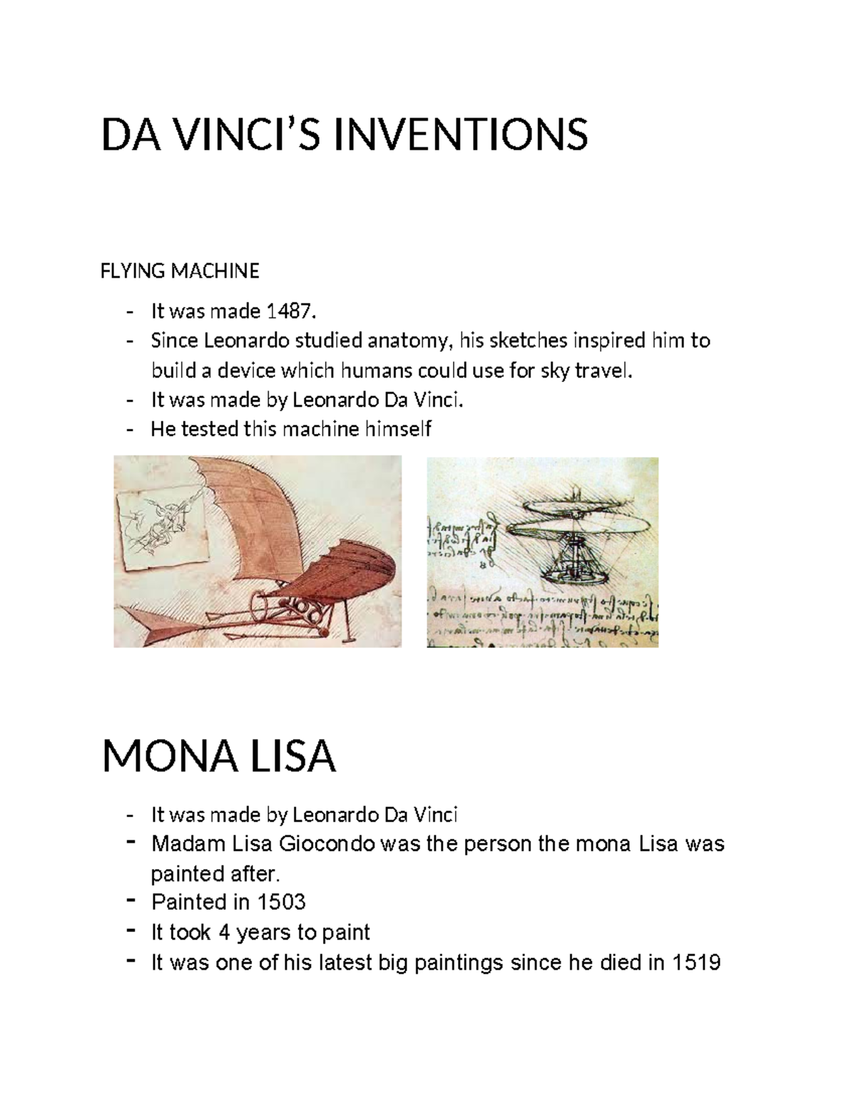 Docuhistoryswrgt4hyh56 - DA VINCI’S INVENTIONS FLYING MACHINE It was ...