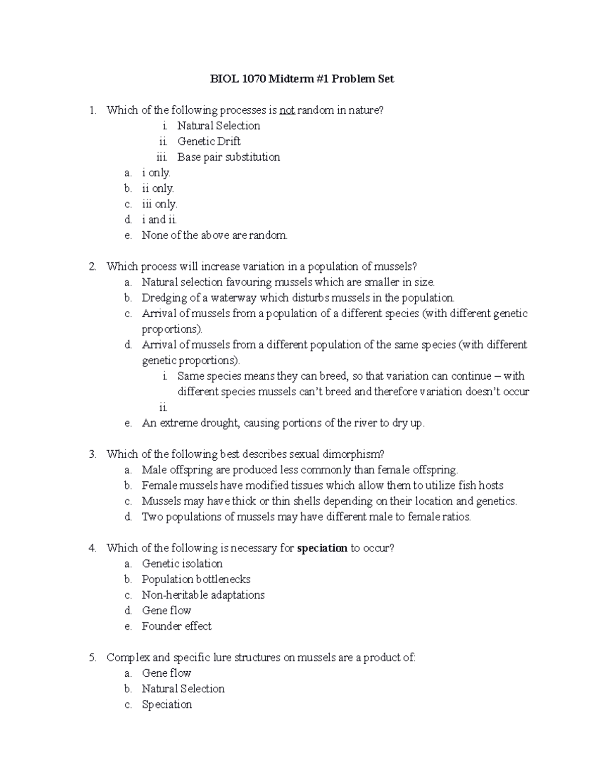 BIOL 1070 Midterm 1-1-2 - BIOL 1070 Midterm #1 Problem Set Which Of The ...