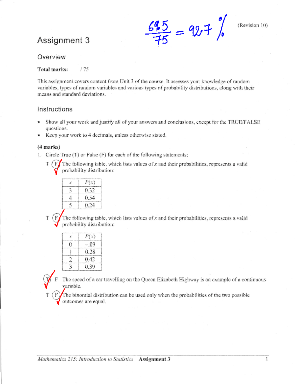 MATH215 Assignment 3 - (Revision 10) AssiEnment 3 Overview Total Marks ...