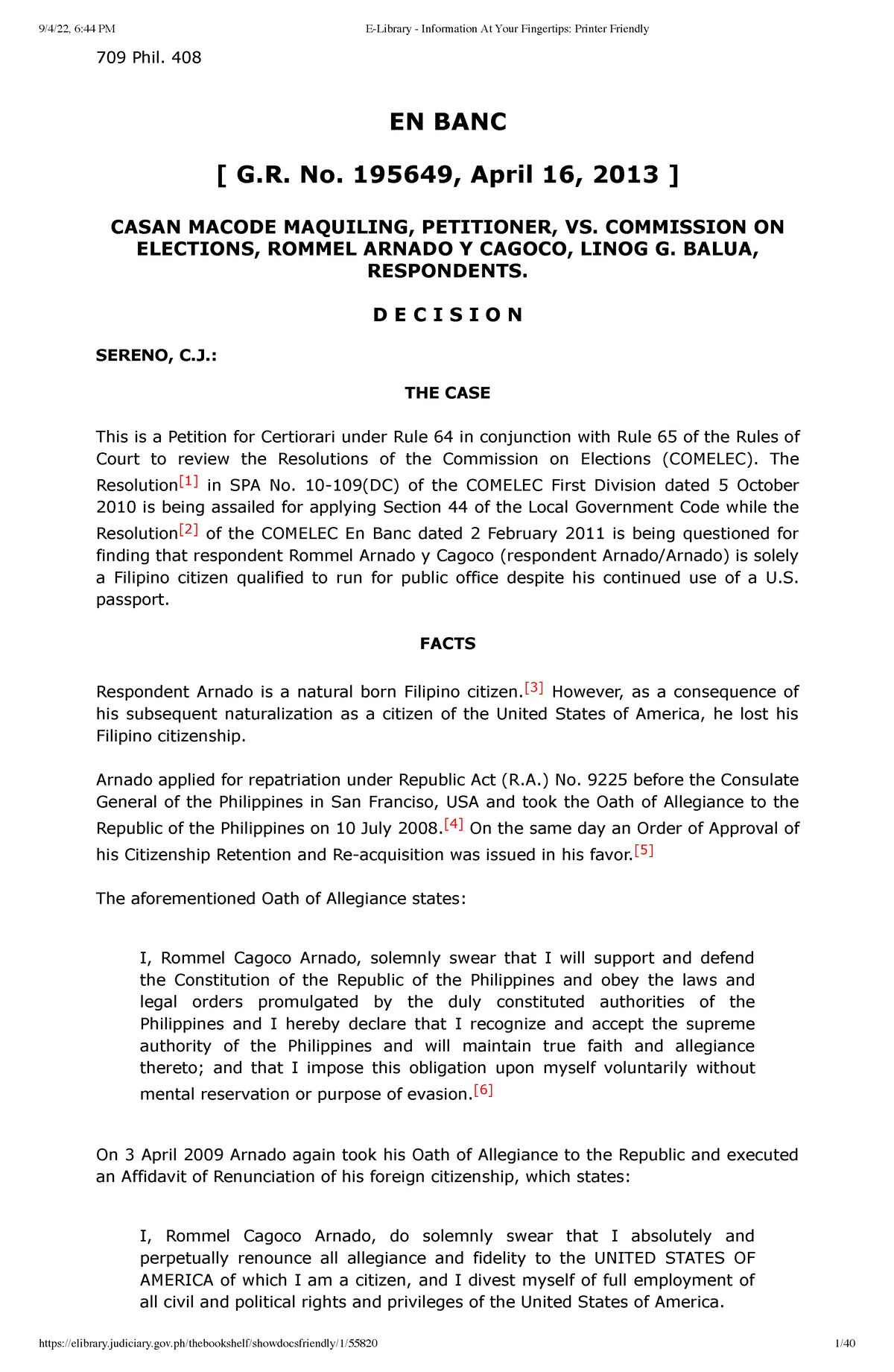 Casan Macode Maquiling Vs Comelec, Et Al, G.R. No. 195649, April 16 ...