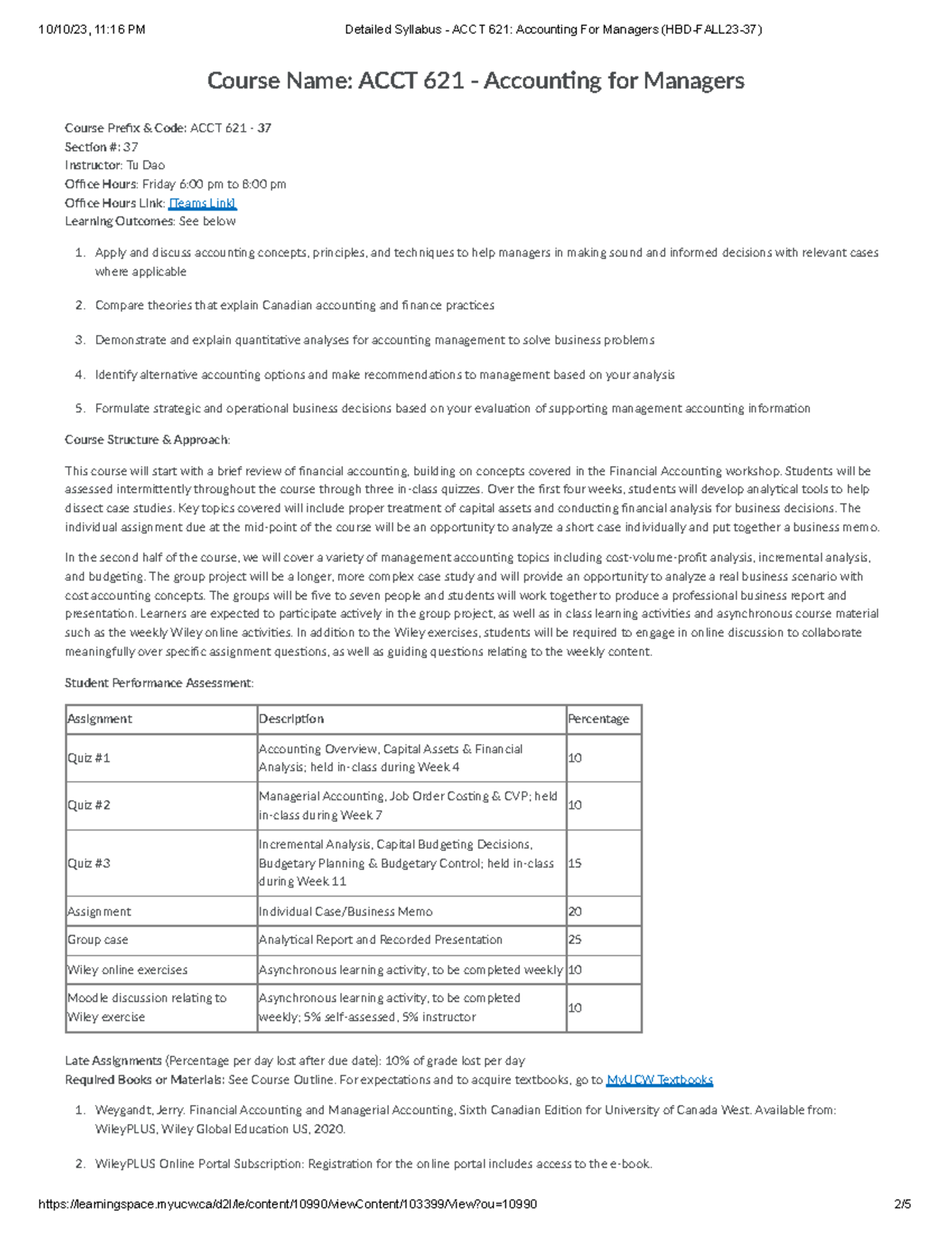 Detailed Syllabus - ACCT 621 Accounting For Managers (HBD-FALL23-37 ...