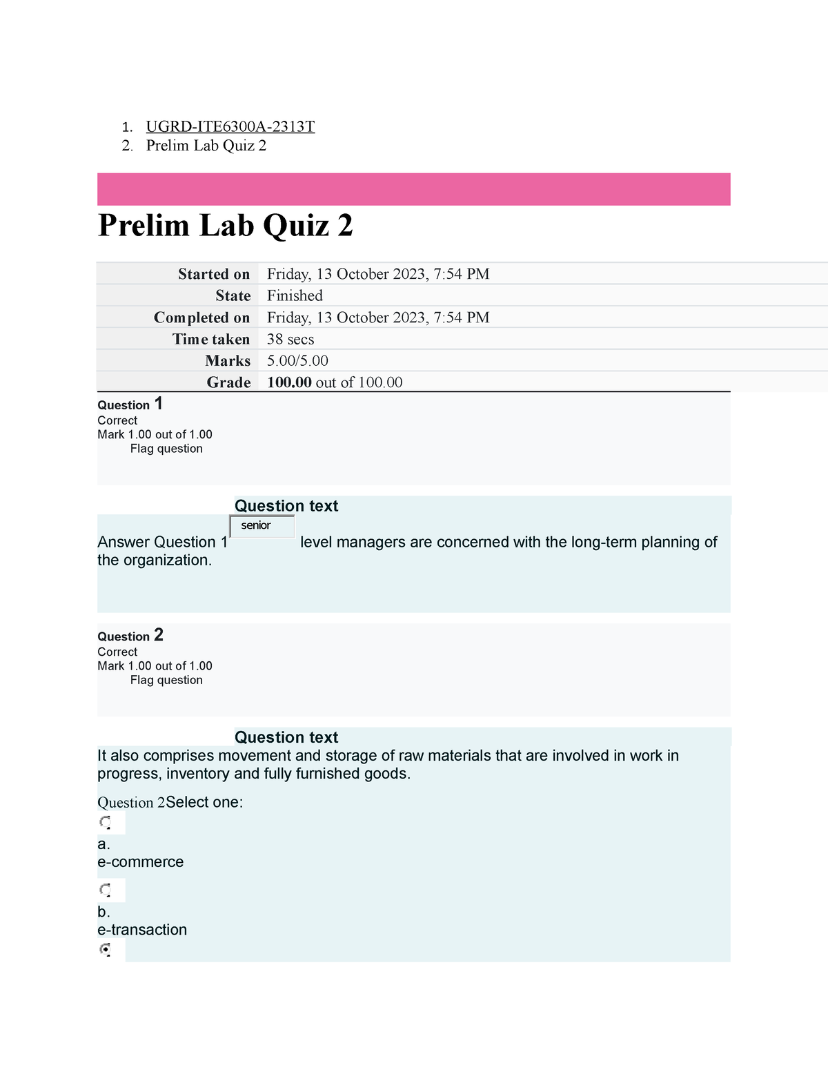 UGRD-ITE6300A Information Management Prelim Lab Quiz 2 - 1. UGRD ...