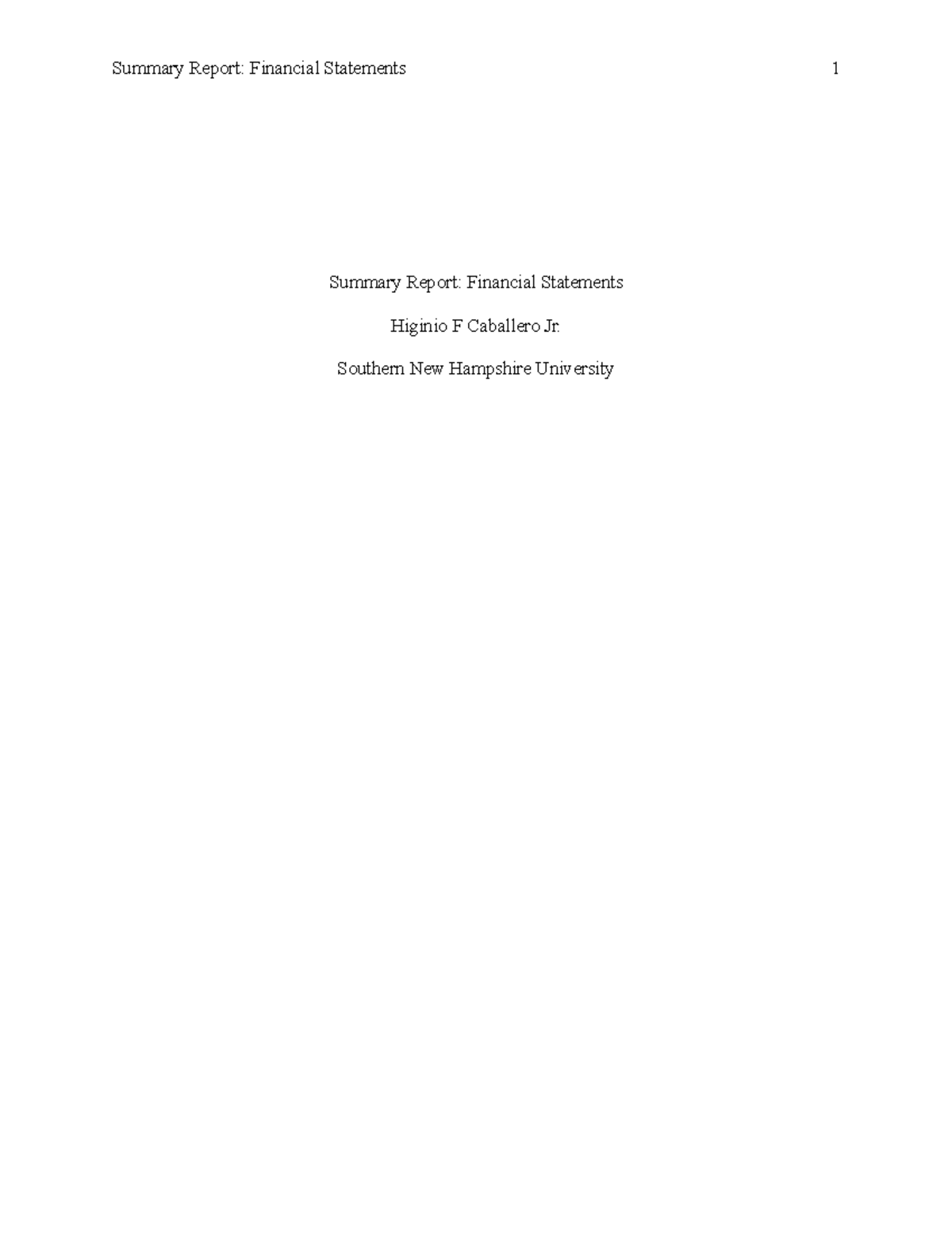 ACC 201 Project Summary Report Template - Summary Report: Financial ...