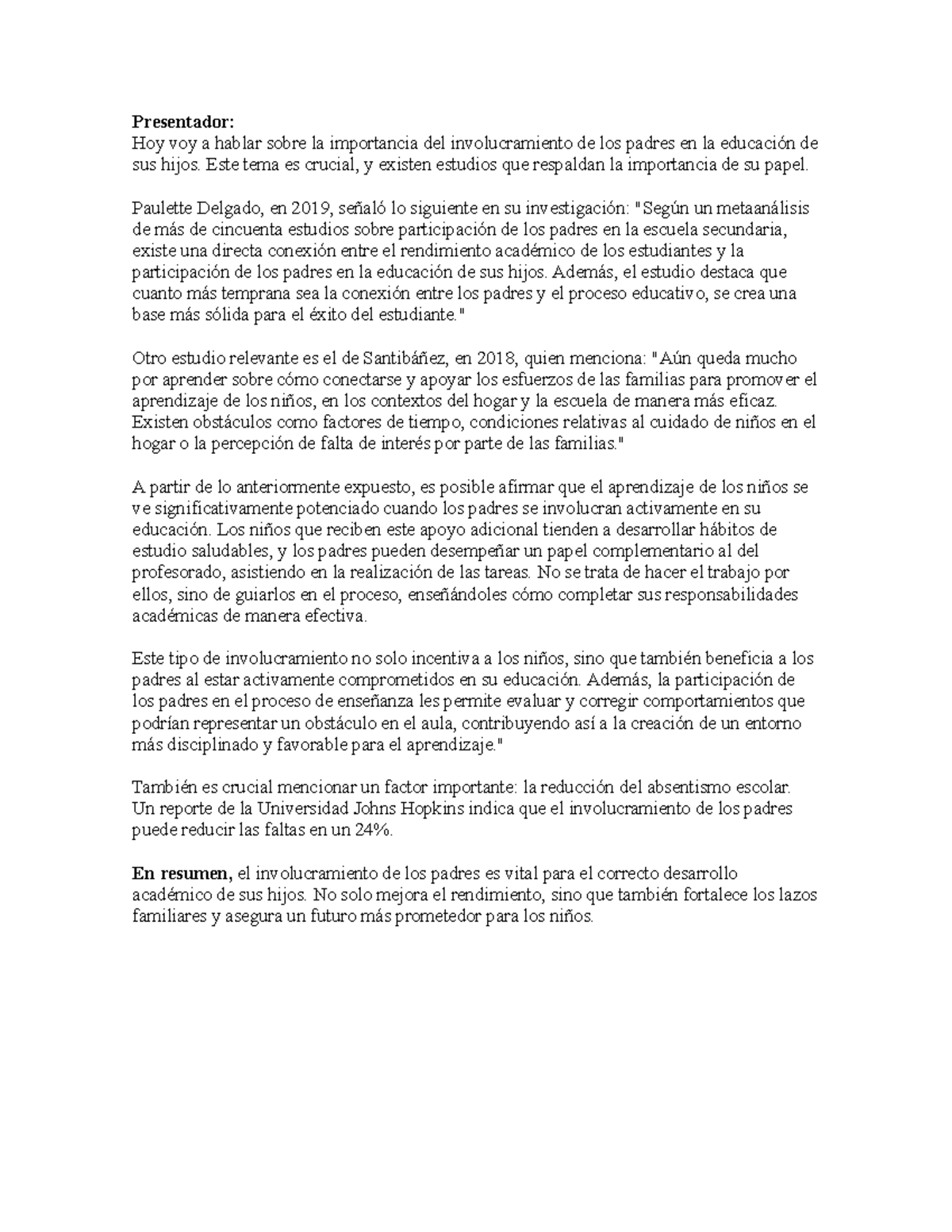 Importancia del involucramiento de los padres en la educación de los ...