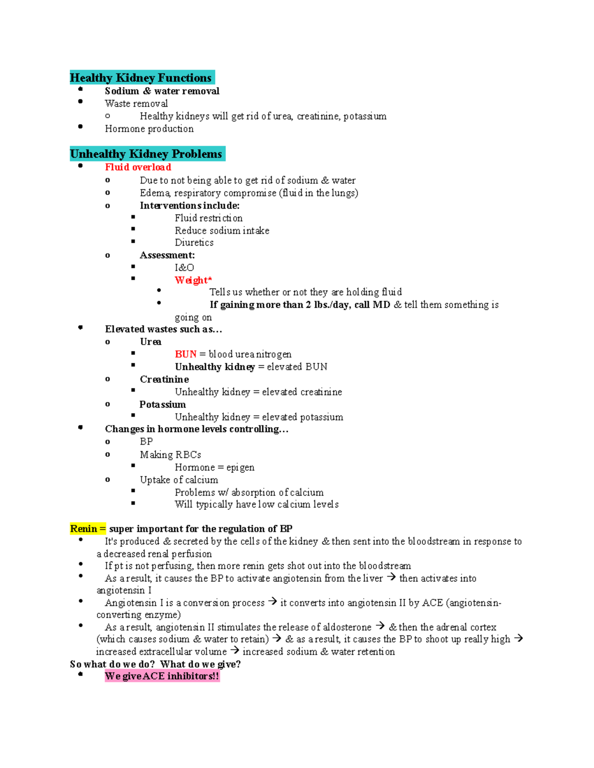 Healthy Kidney Functions - /day, call MD & tell them something is going ...