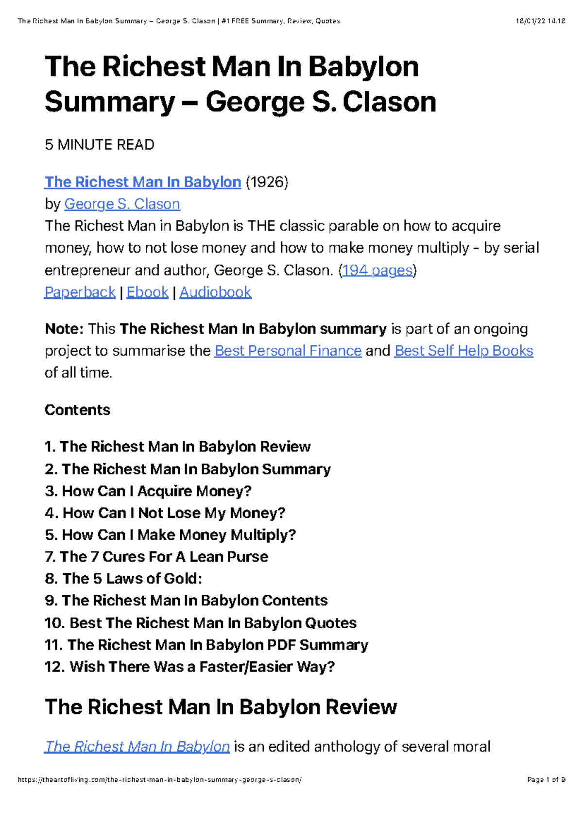 The Richest Man In Babylon PDF Summary The Richest Man In Babylon