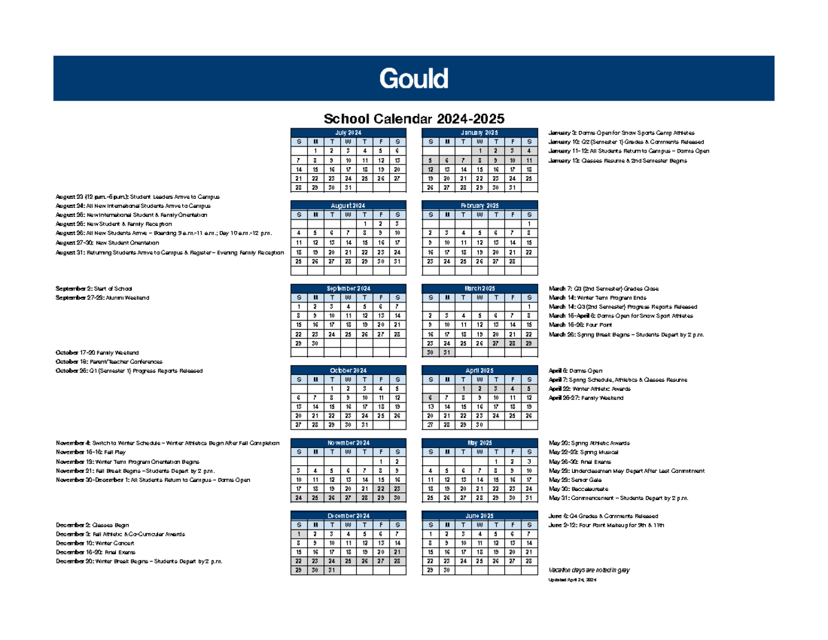 School Calendar Gould 2425 School Calendar 2024 July 2024 January