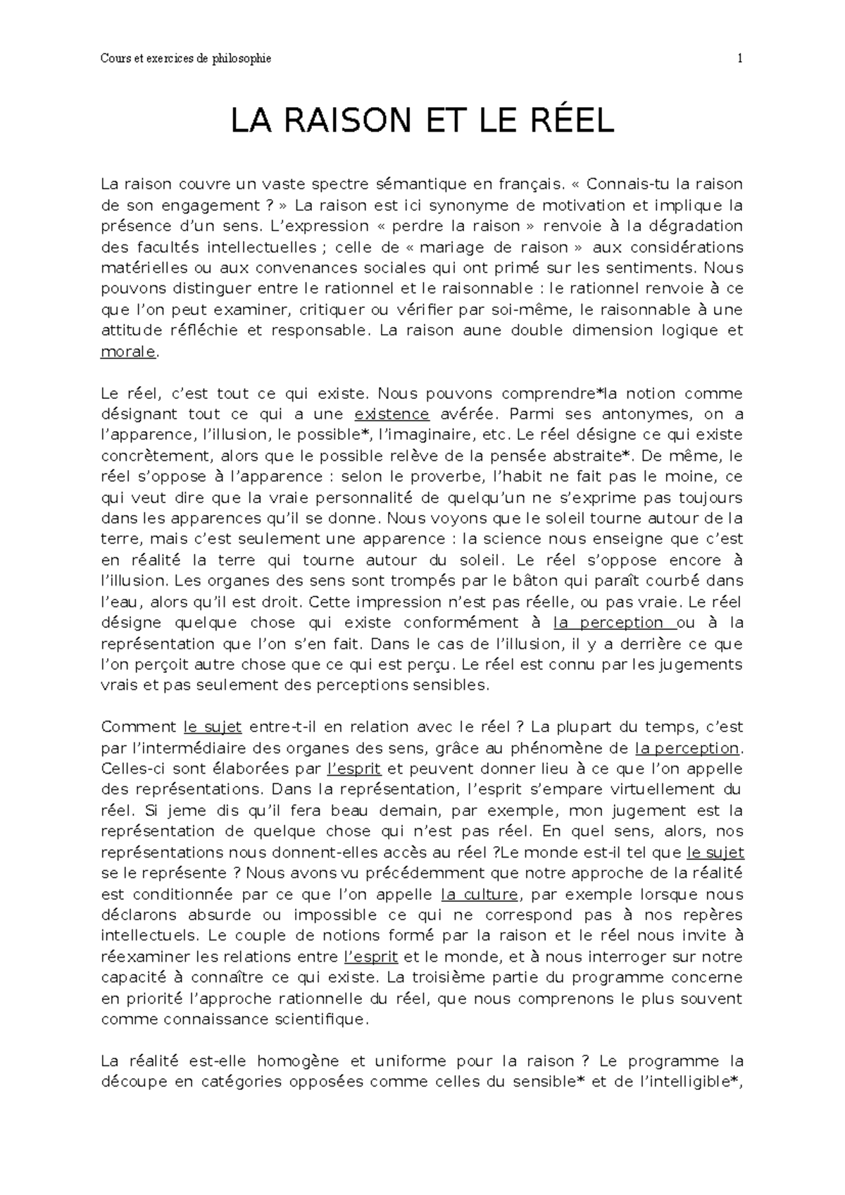 LA Raison ET LE REEL - LA RAISON ET LE RÉEL La raison couvre un vaste ...