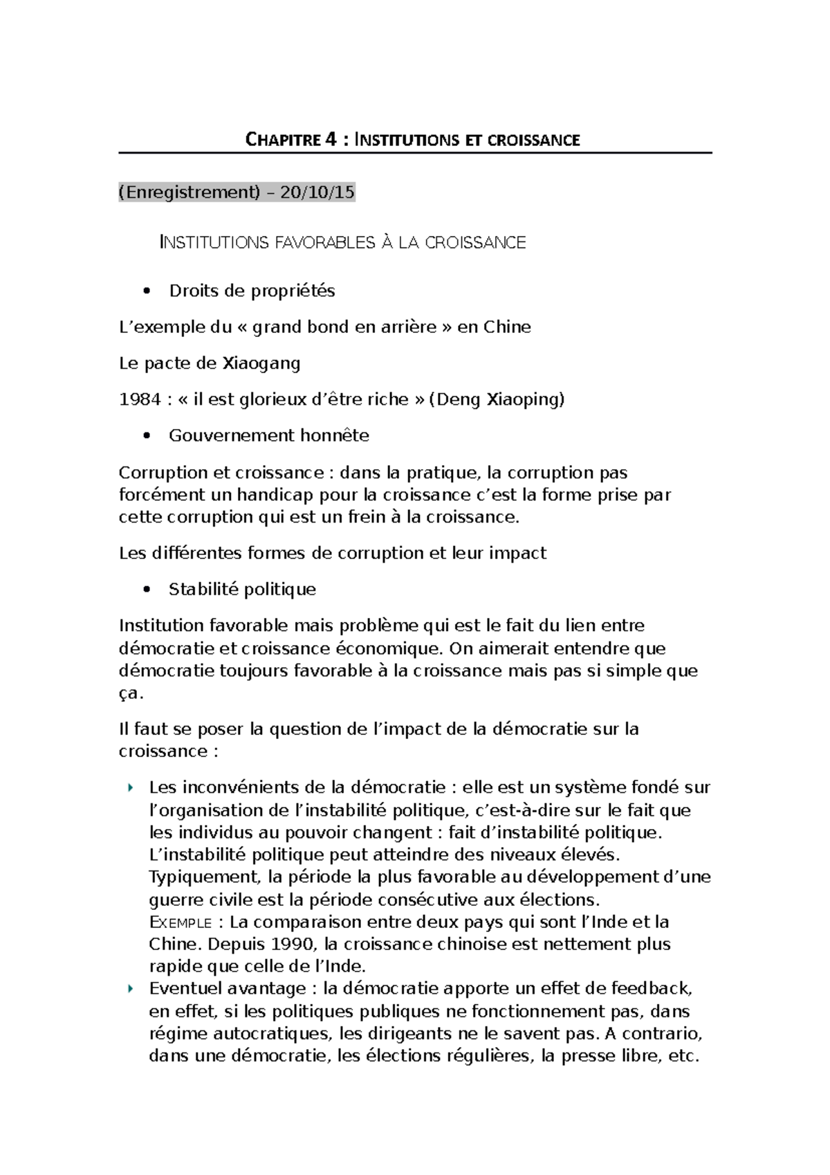 Chapitre 4 - Institutions et croissance - CHAPITRE 4 : INSTITUTIONS ET ...