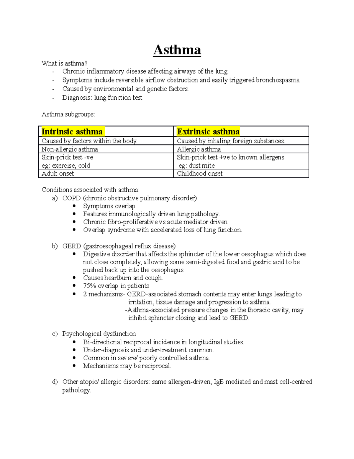 Asthma - Lecture notes 1 - Ast hma What is asthma? - Chronic ...