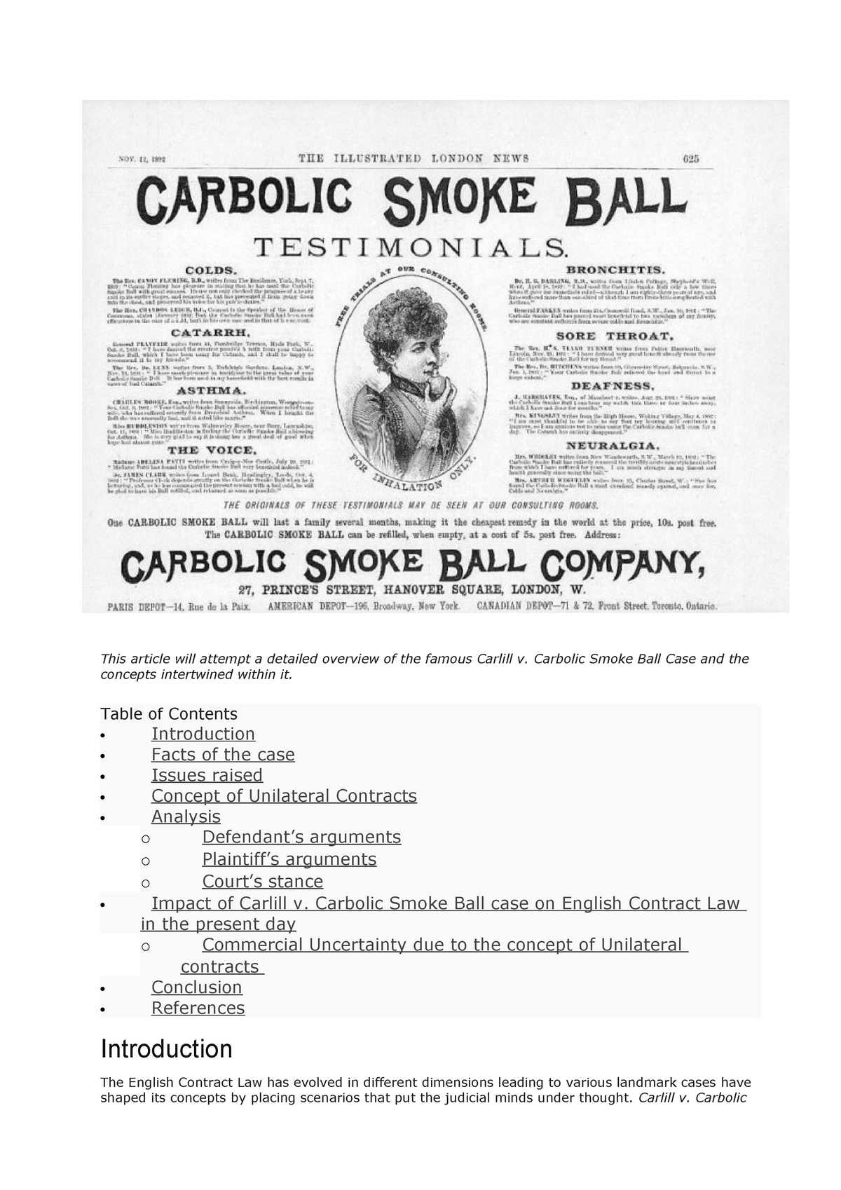 Carlill V. Carbolic Smoke Ball - This Article Will Attempt A Detailed ...