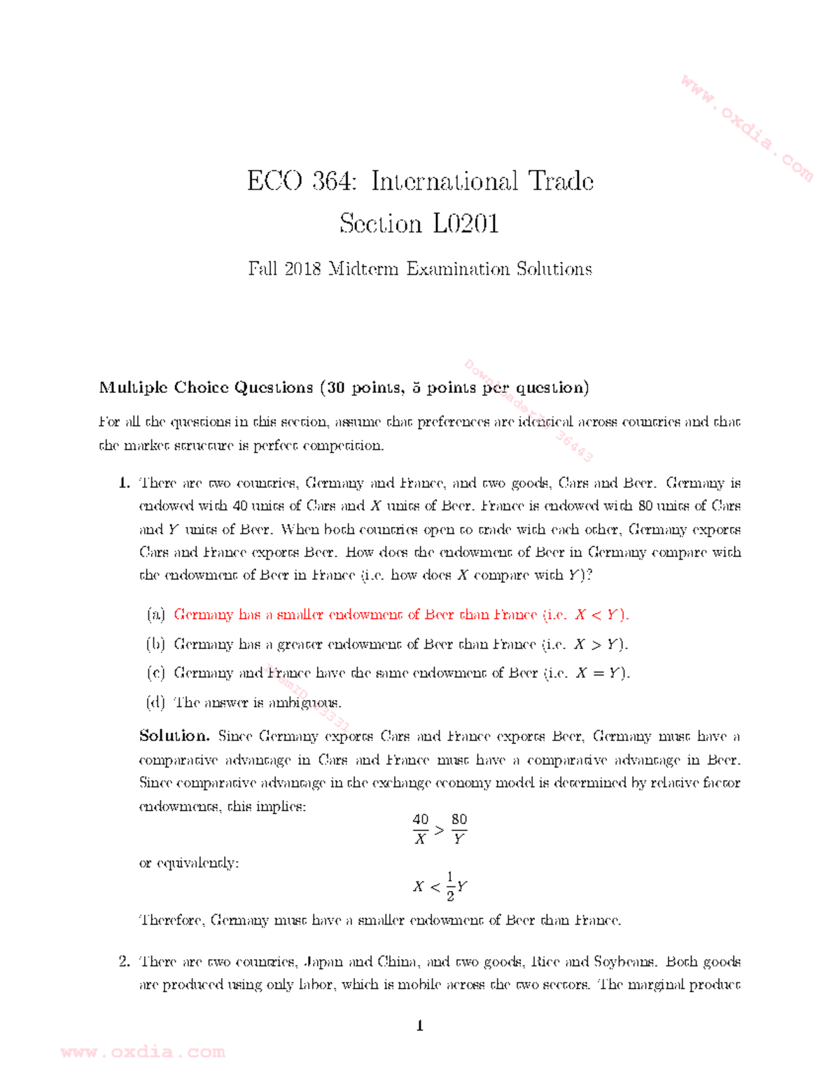ECONOMICS 181 INTERNATIONAL TRADE MIDTERM SOLUTIONS visual data 7