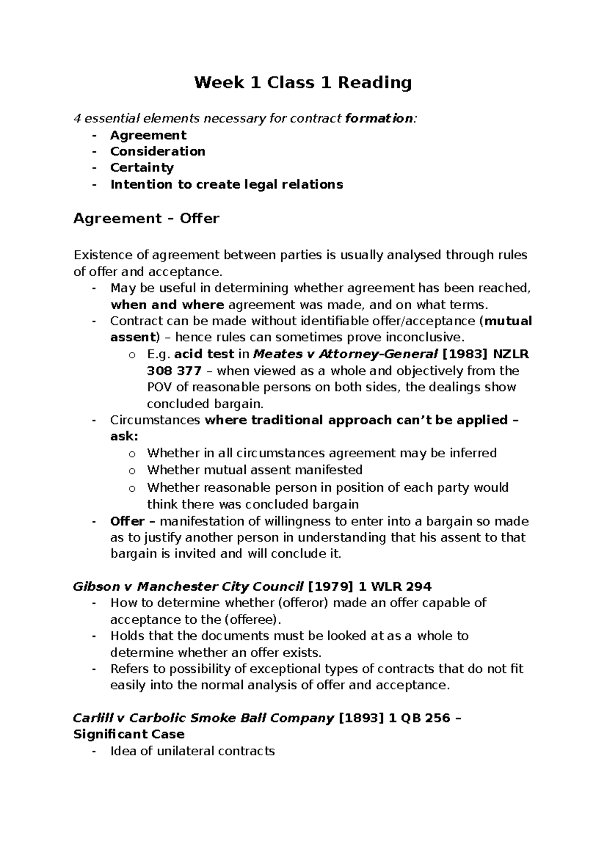 Week 1 Readings - Contracts - Week 1 Class 1 Reading 4 essential ...
