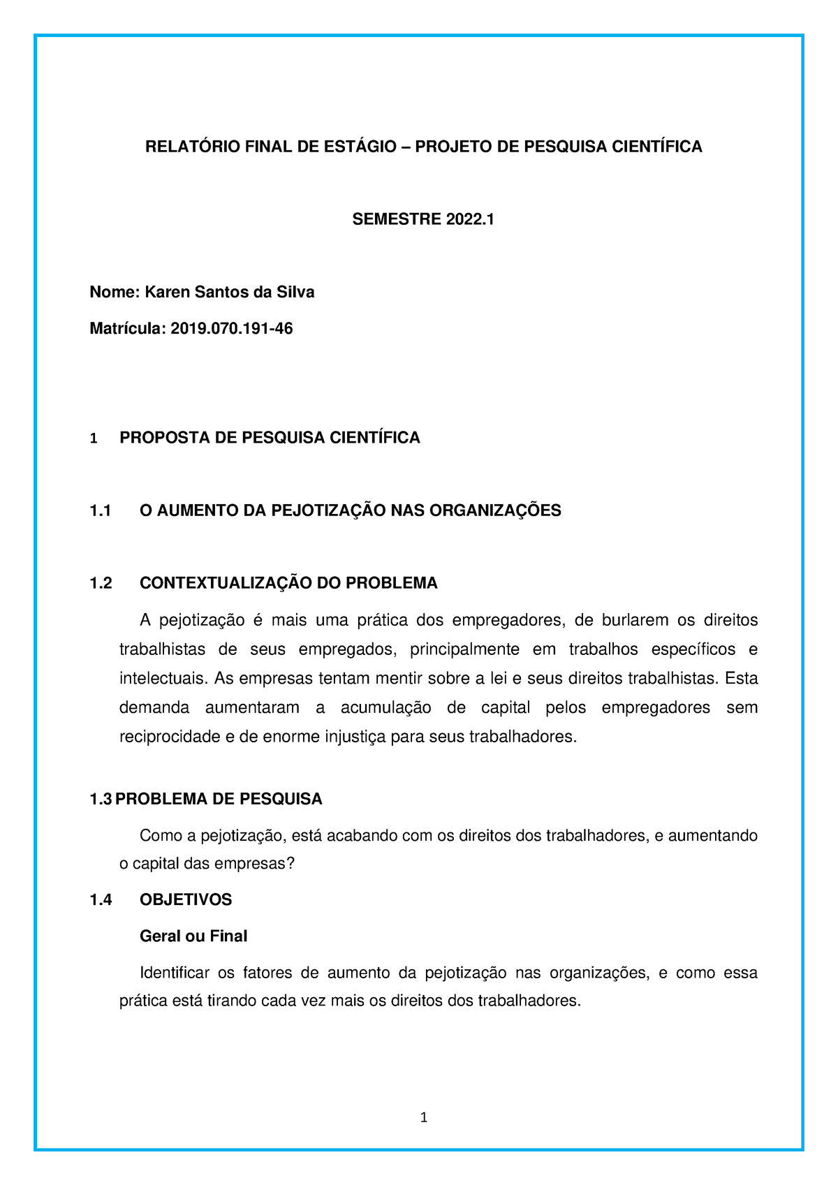 Relatório Final Projeto De Pesquisa Científica RelatÓrio Final De