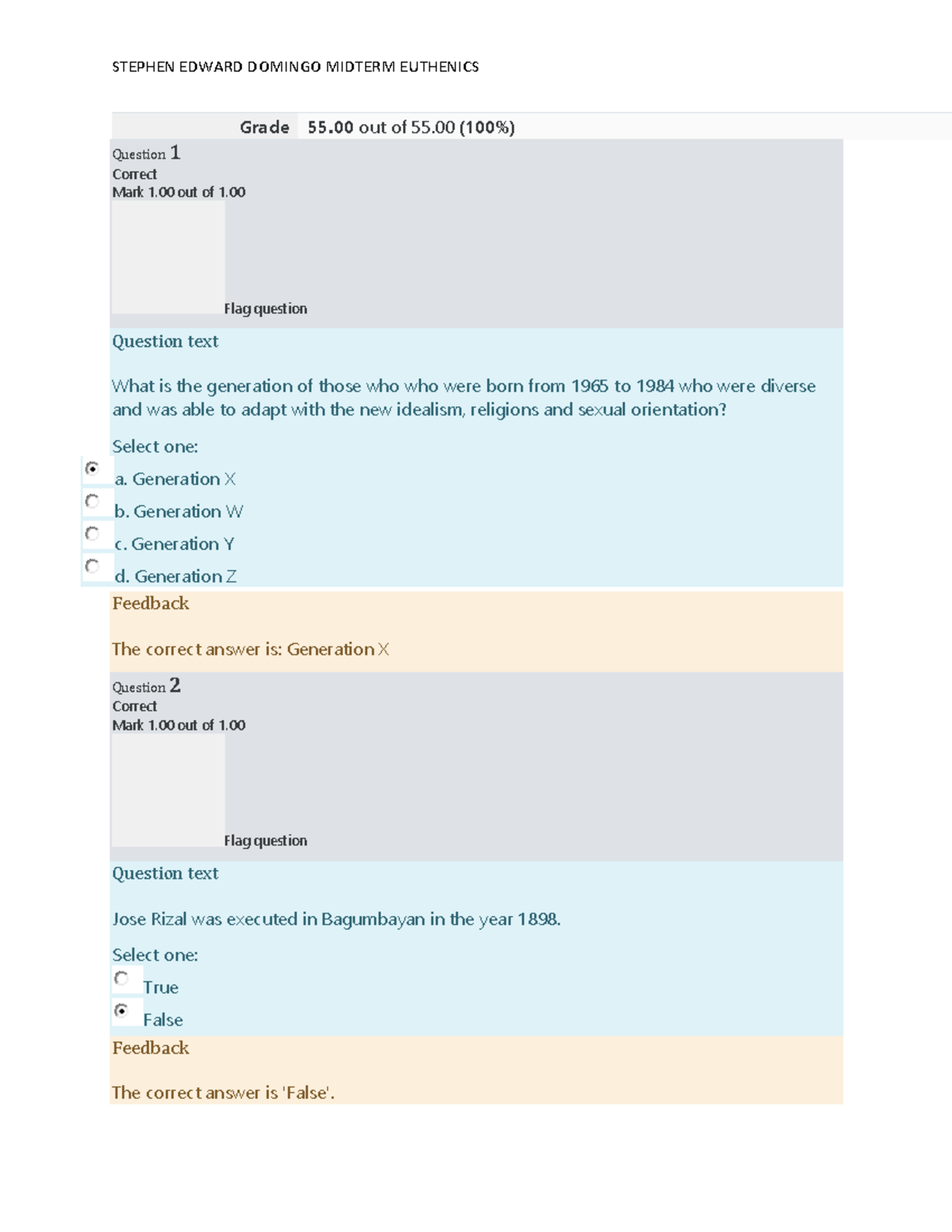 441043704 Euthenics 2 Midterm EXAM docx - Grade 55 out of 55 ( 100 % ...