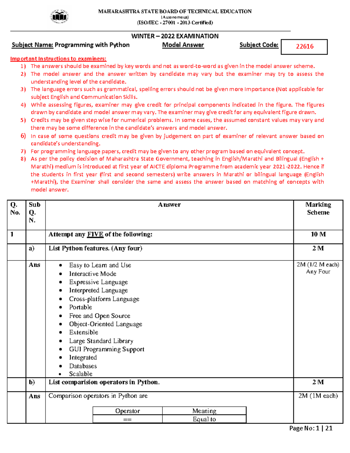Python Winter 2022 - paper - (Autonomous) (ISO/IEC - 27001 - 2013 ...