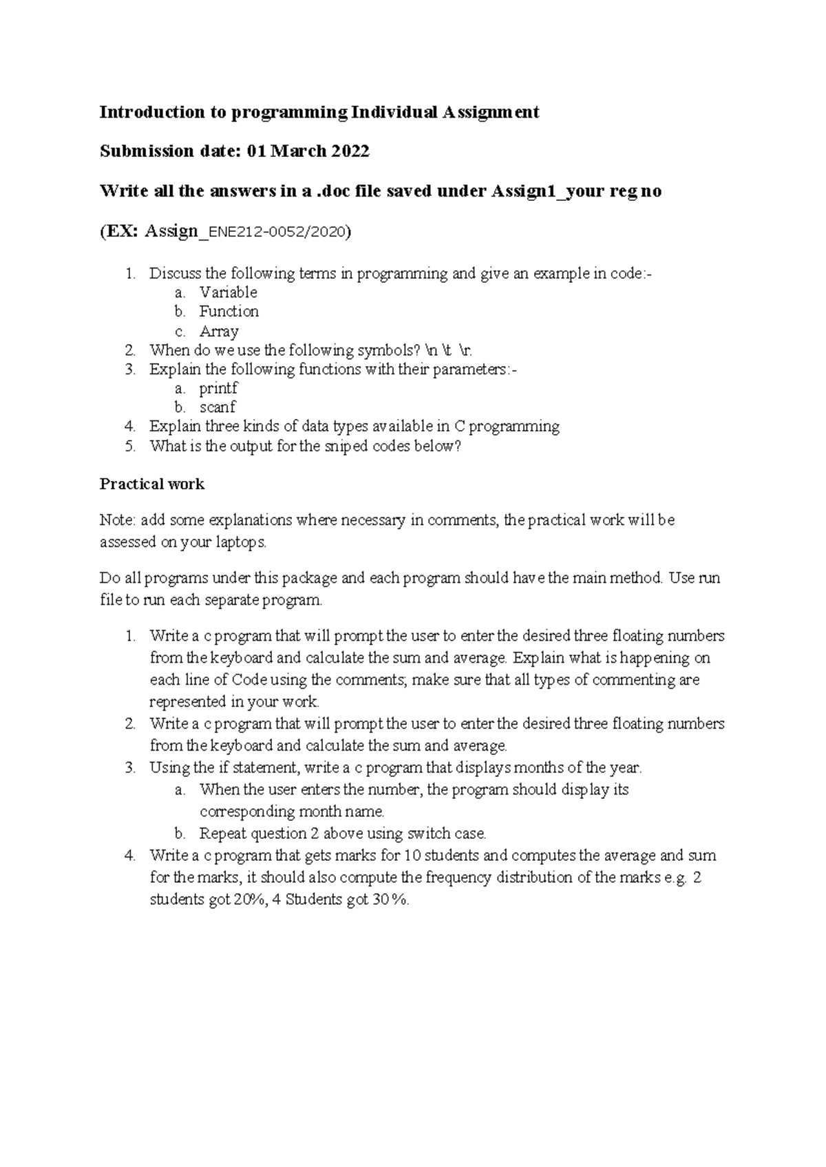 C individual assignment 1 - Introduction to programming Individual ...