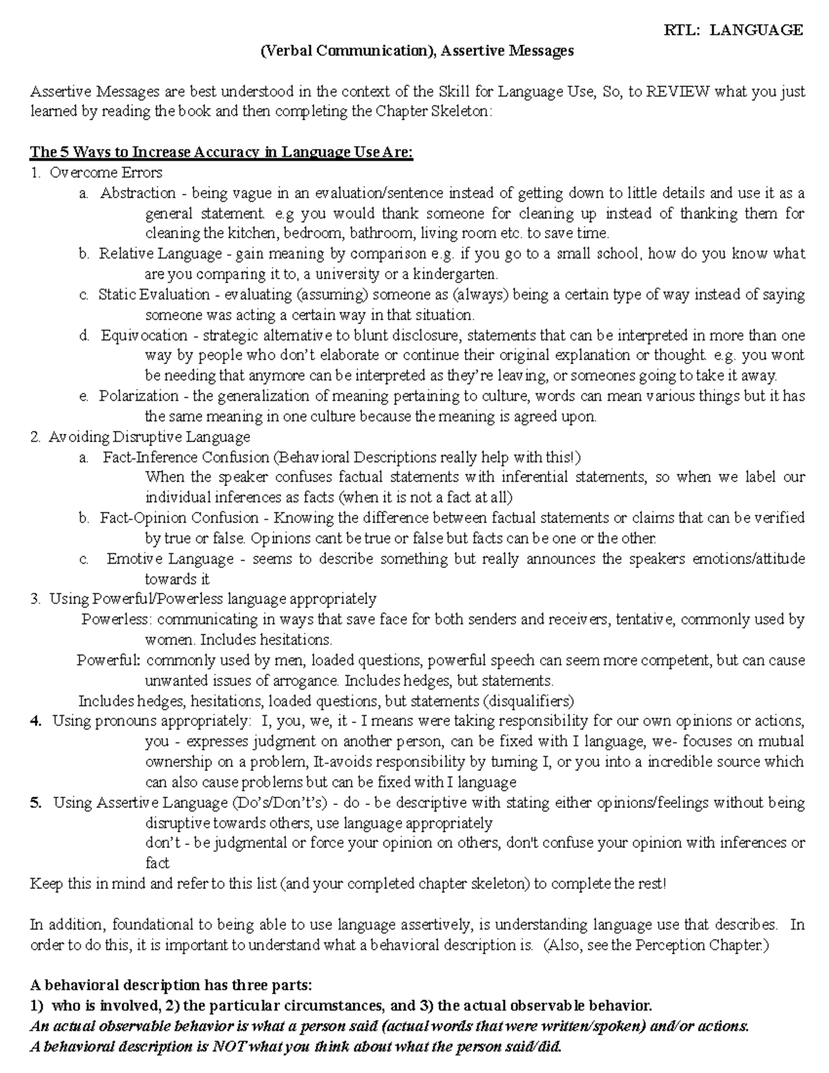 RTL Language Canvas - RTL: LANGUAGE (Verbal Communication), Assertive ...
