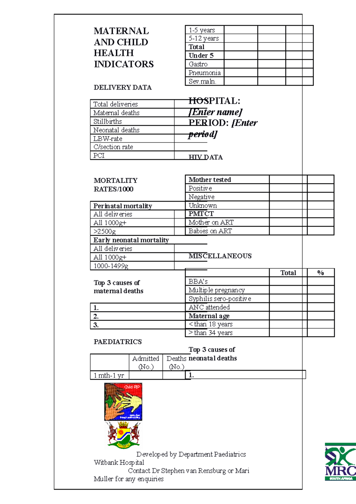 Fact sheet mat and child health indicators MATERNAL AND CHILD HEALTH