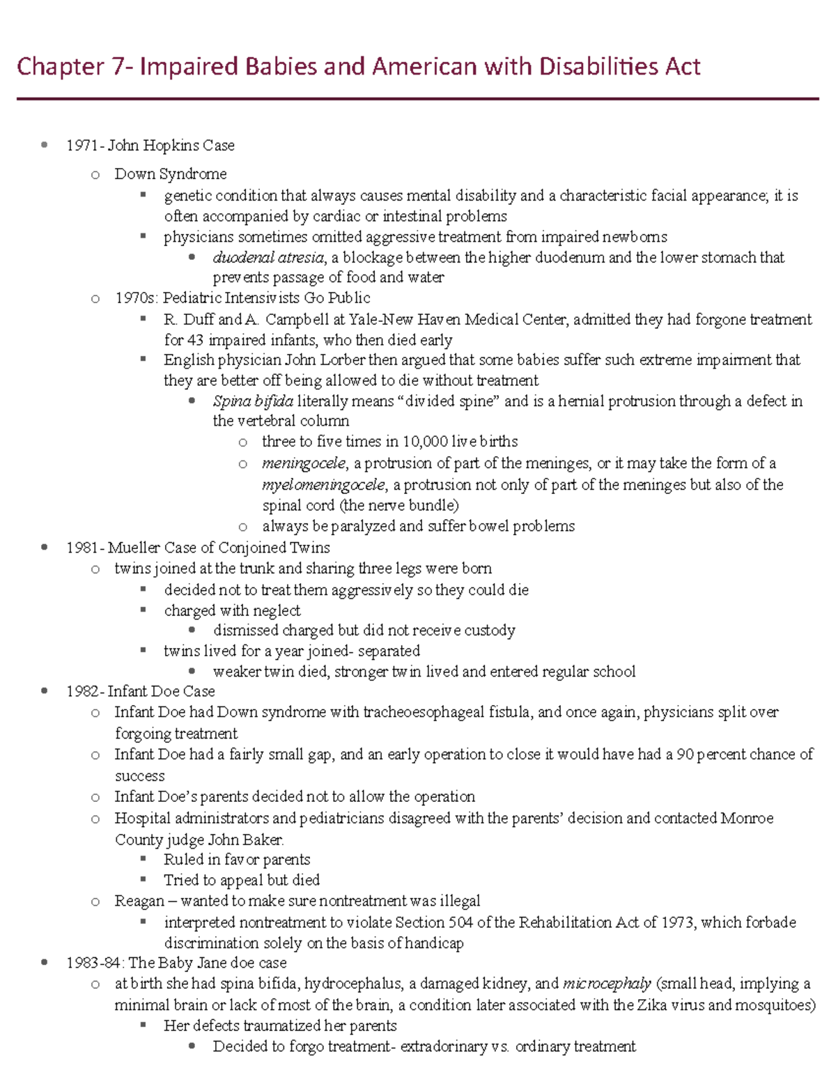 Chapter 7 - Lecture notes 7 - Chapter 7- Impaired Babies and American ...