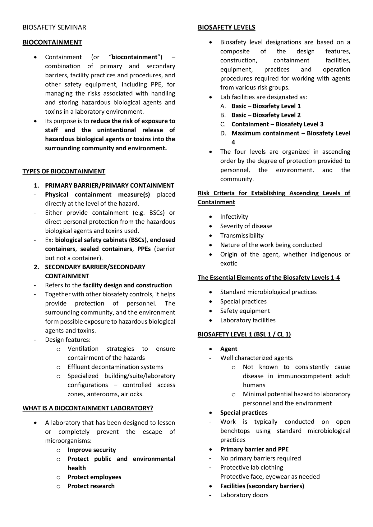 Biosafety- Seminar-BSL - BIOSAFETY SEMINAR BIOCONTAINMENT Containment ...