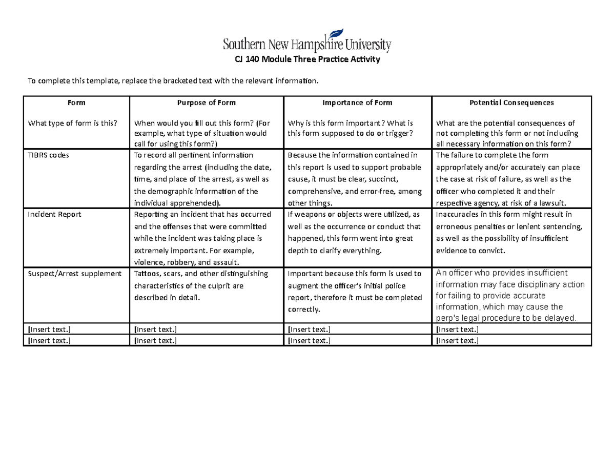 CJ 140 Module Three Practice Activity - Form What type of form is this ...