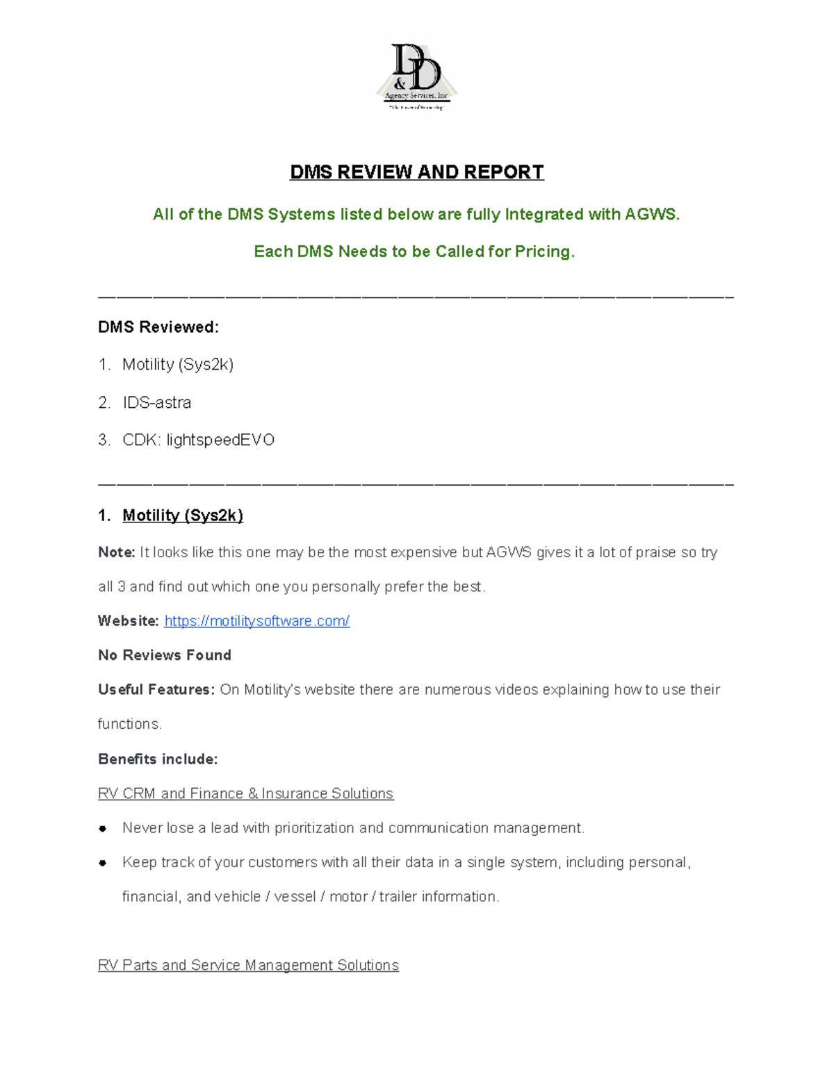 DMS Review Word Doc - DMS REVIEW AND REPORT All of the DMS Systems ...