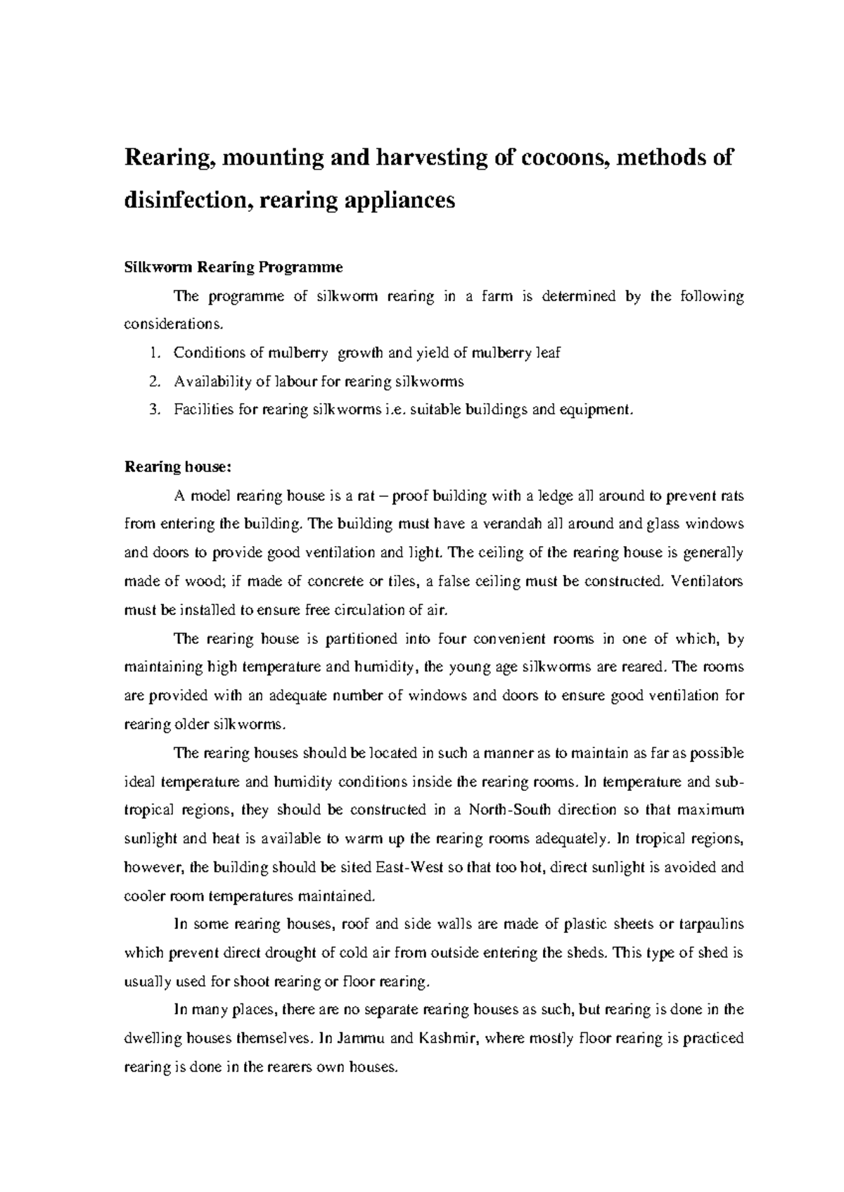 ENT-528 Rearing technology^J methods of disinfection and rearing ...