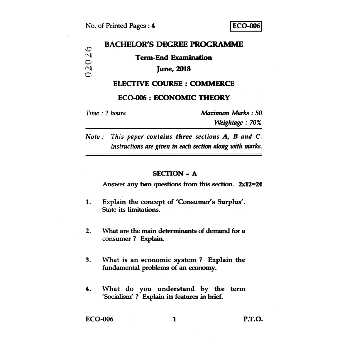 BA Economics Paper 1 - No. Of Printed Pages : 4 I ECO- BACHELOR'S ...