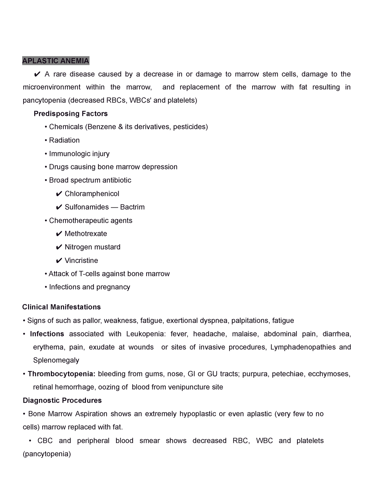 Aplastic Anemia - notes - APLASTIC ANEMIA A rare disease caused by a ...