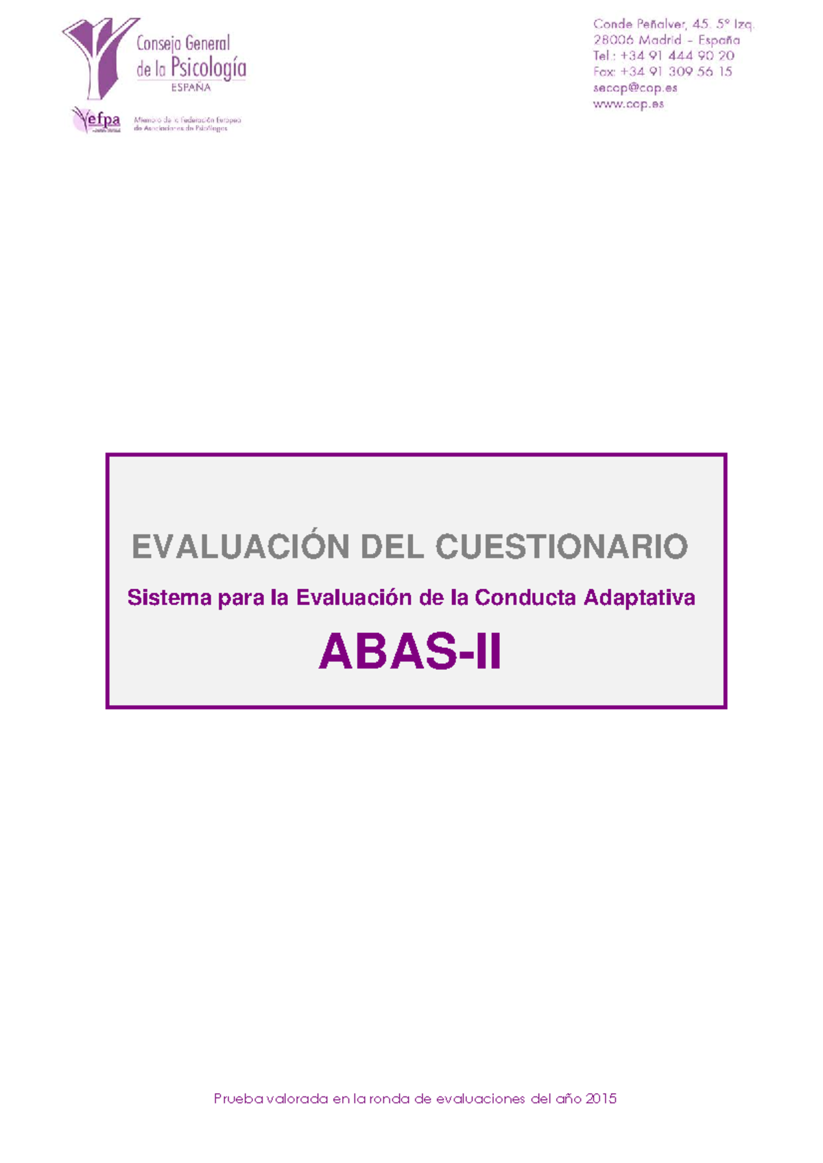 ABAS-TEA - Detección de autismo - EVALUACIÓN DEL CUESTIONARIO Sistema ...