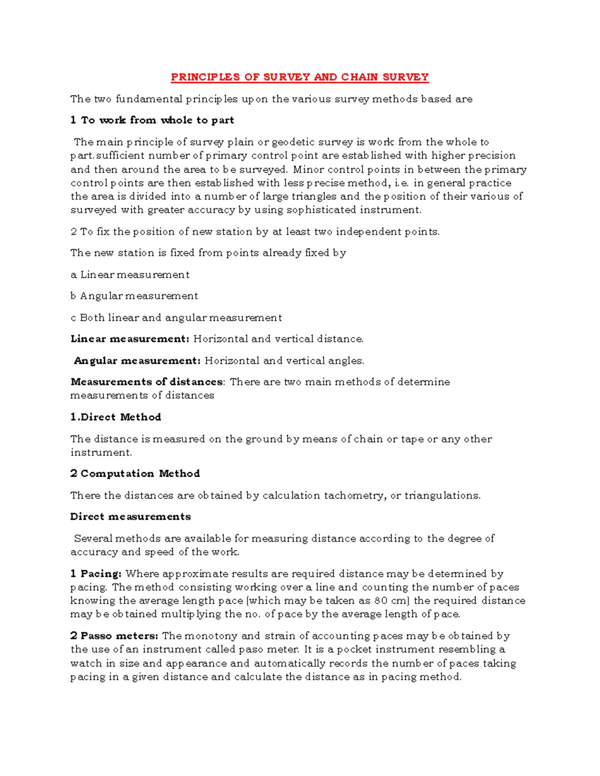 Principles OF Survey AND Chain Survey PRINCIPLES OF SURVEY AND CHAIN