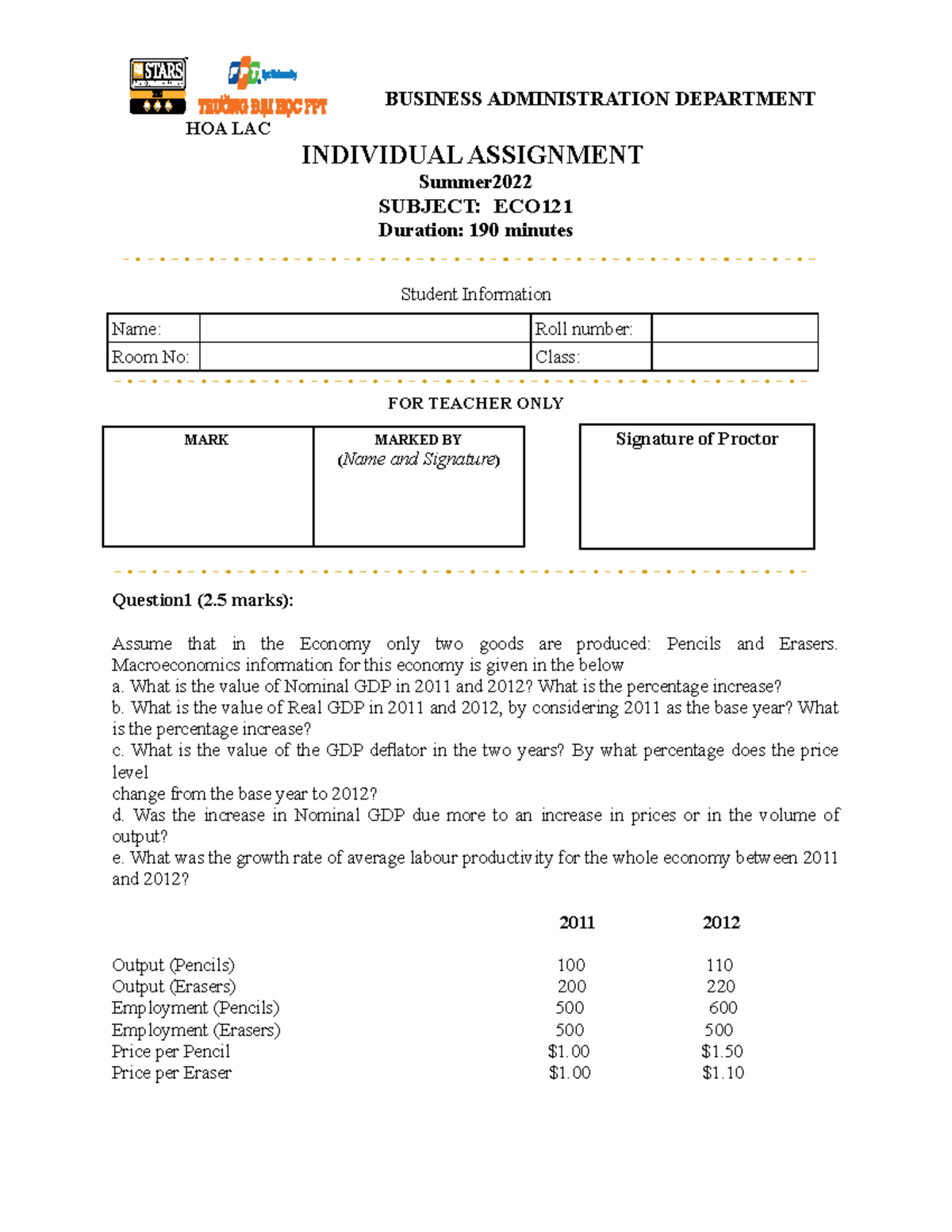 ECO121 Test-02 Individual-assignment-02 - HOA LAC BUSINESS ...