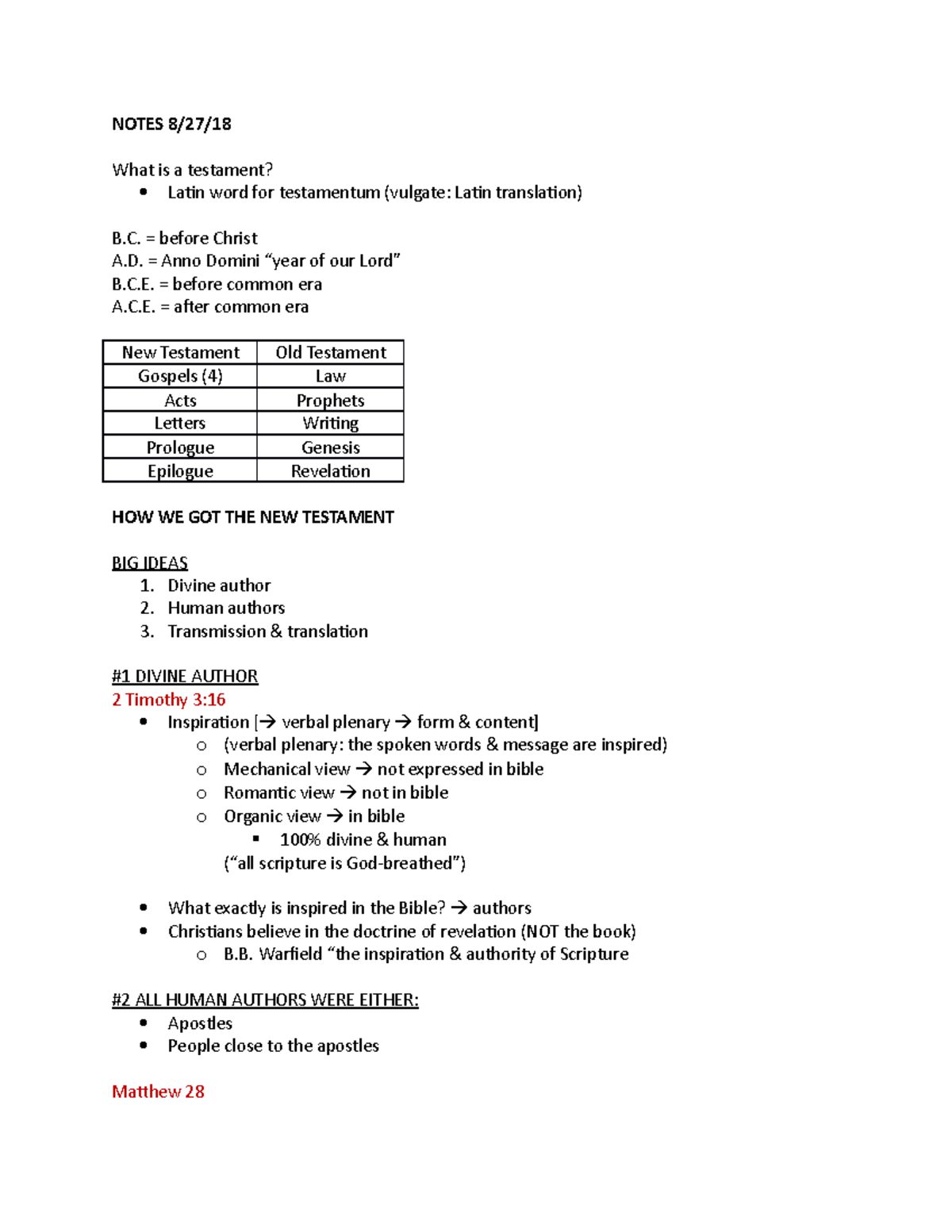 New Testament Part 1 Lecture Notes NOTES 8 27 What Is A Testament 