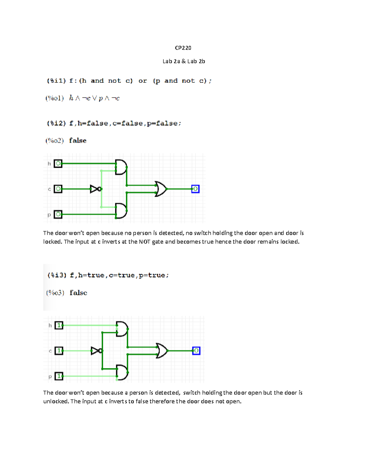 CP220 Lab 2 solution - CP Lab 2a & Lab 2b The door won’t open because ...